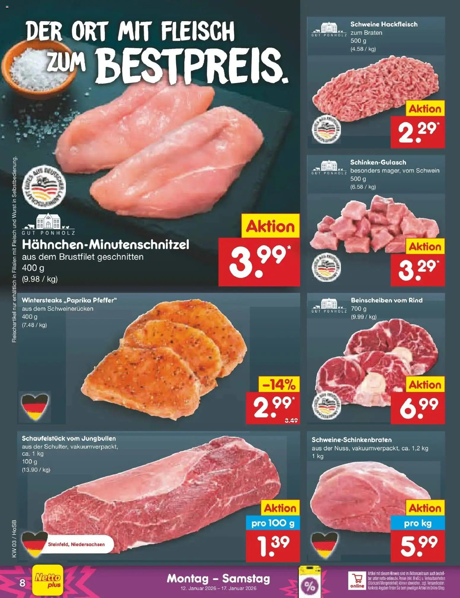 Netto Marken-Discount prospekt Hannover	 – gültig ab 12.01.2026 | Seite: 8 | Produkte: Pfeffer, Wurst, Fleisch, Hackfleisch