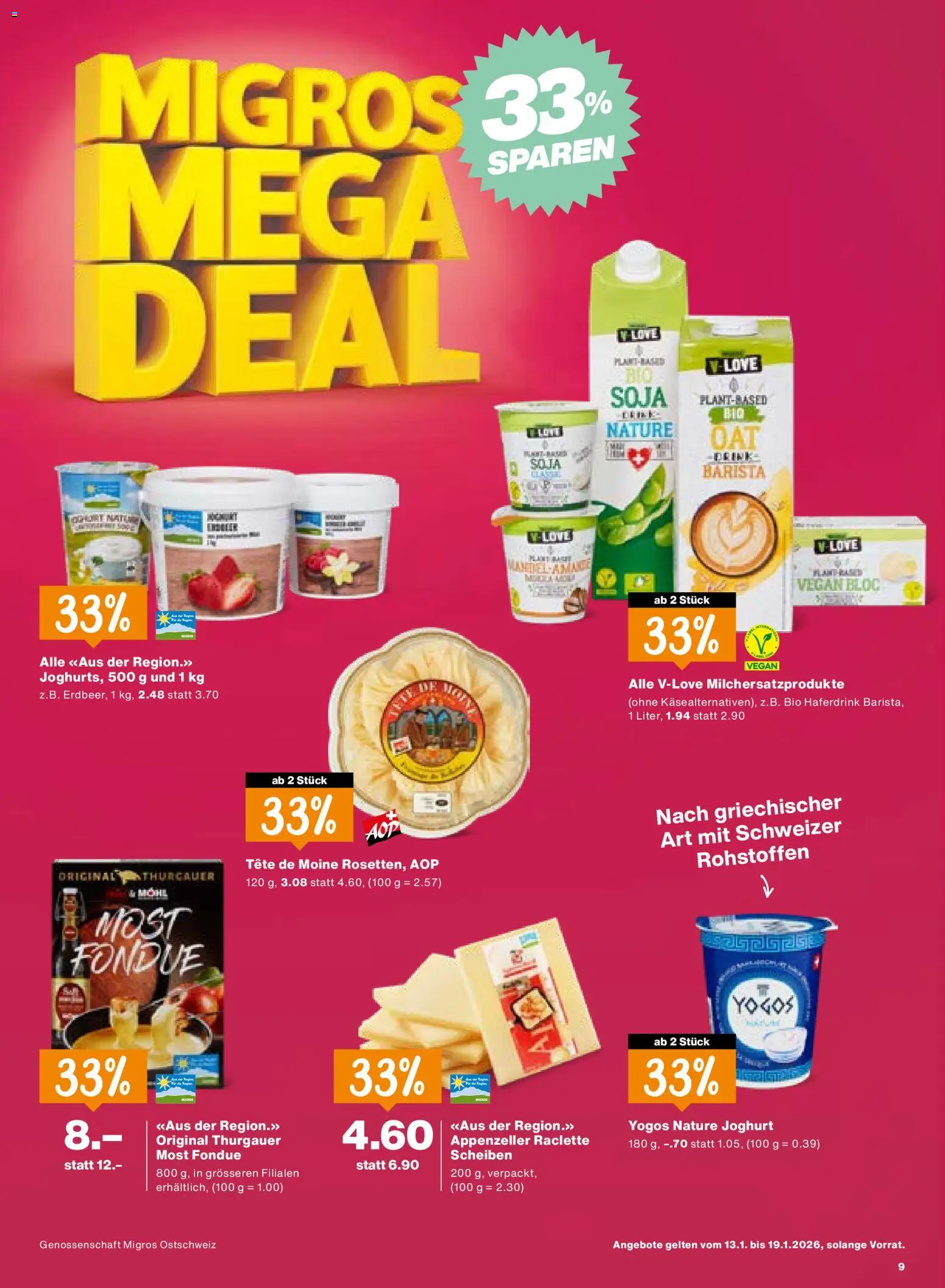 Migros Aktionen – gültig ab 13.01.2026 | Seite: 9 | Produkte: Joghurt, Raclette, Fondue