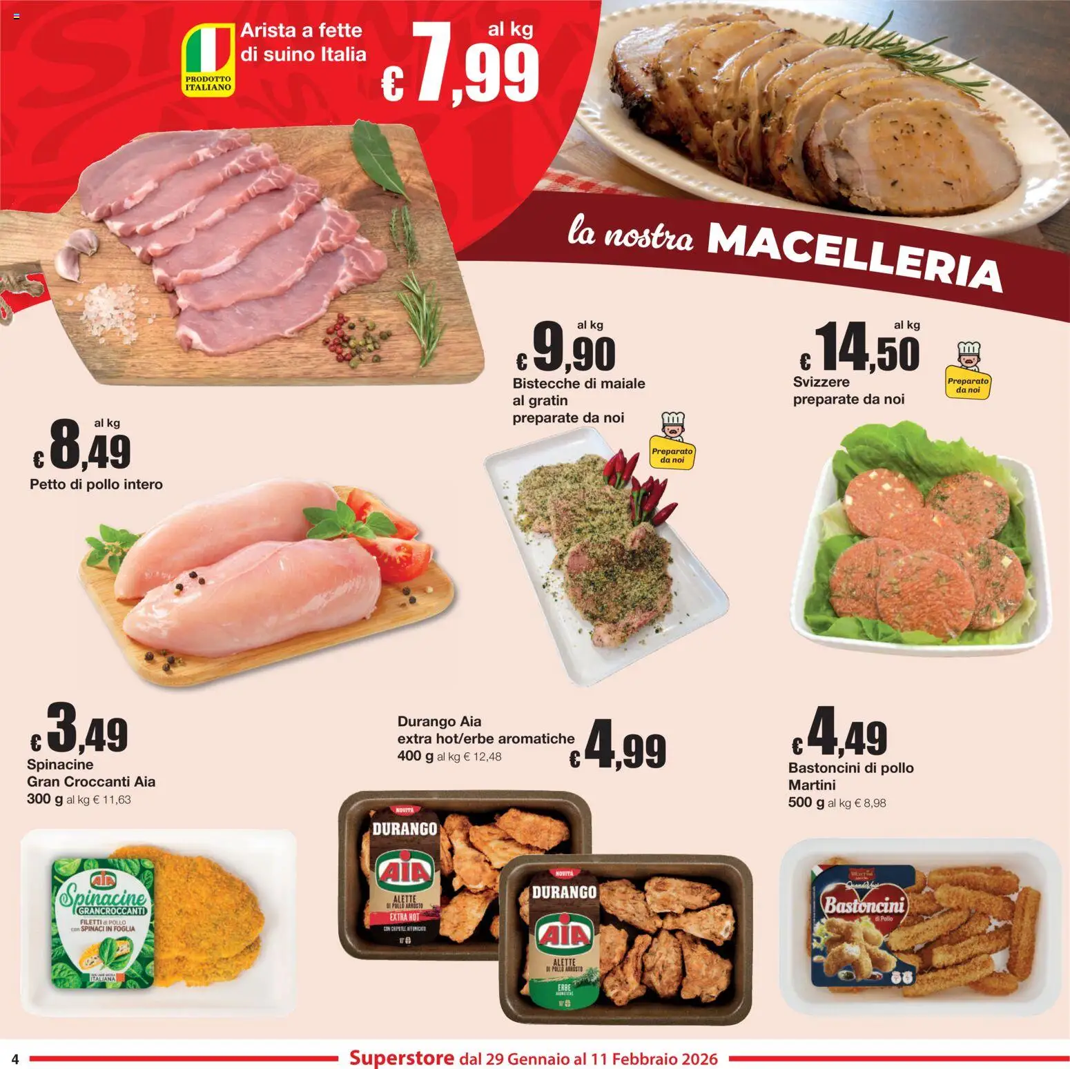 Volantino Sì con Te del 29.01.2026 | Pagina: 4 | Prodotti: Arrosto, Pollo, Suino, Spinaci