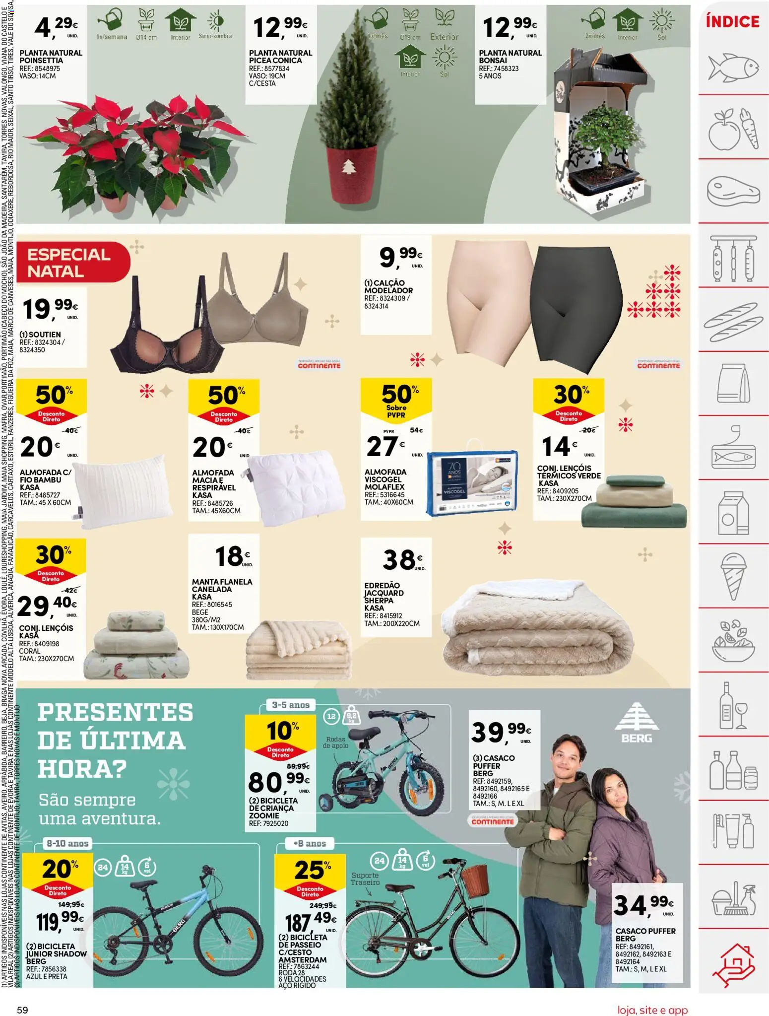 Continente folheto │ válido de 16.12.2025 | Página: 59 | Produtos: Casaco, Bicicleta, Almofada, Vaso
