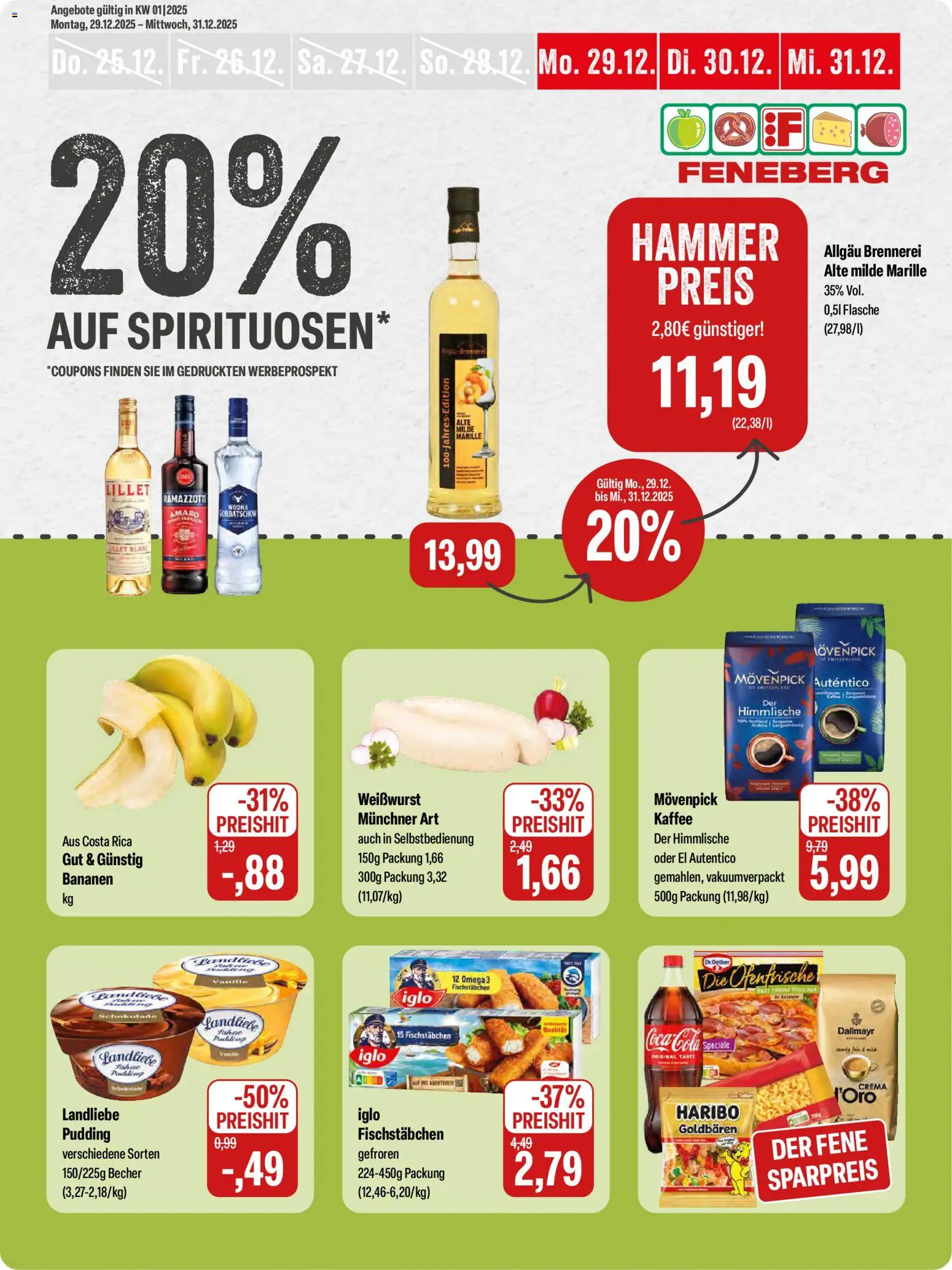 Feneberg Angebote – gültig ab 29.12.2025 | Seite: 1 | Produkte: Iglo, Bananen, Wodka, Ramazzotti