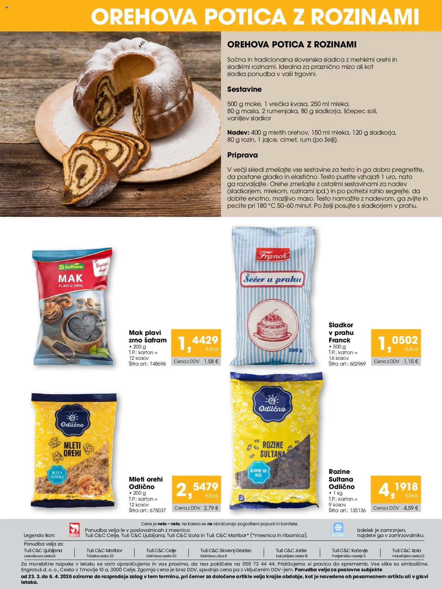 Novi Tuš katalog ponudbe – veljaven od 23.03.2026 | Stran: 4 | Izdelki: Rozine, Sladkor