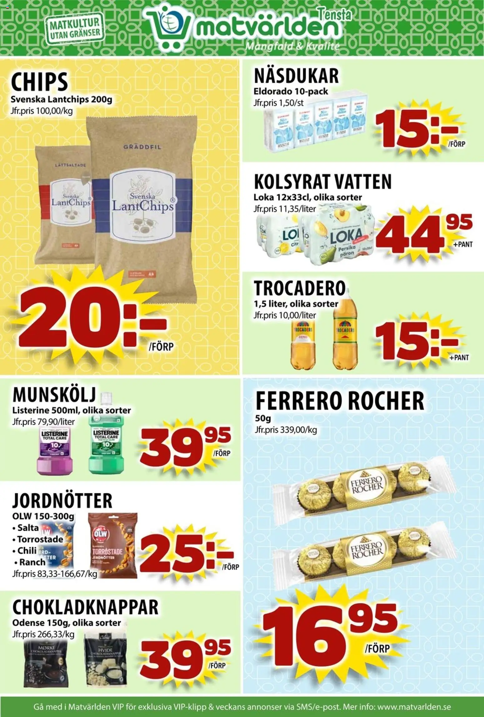 Matvärlden reklamblad aktuell från 08.12.2025 | Sida: 8 | Produkter: Munskölj, Jordnötter, Persika, Gräddfil