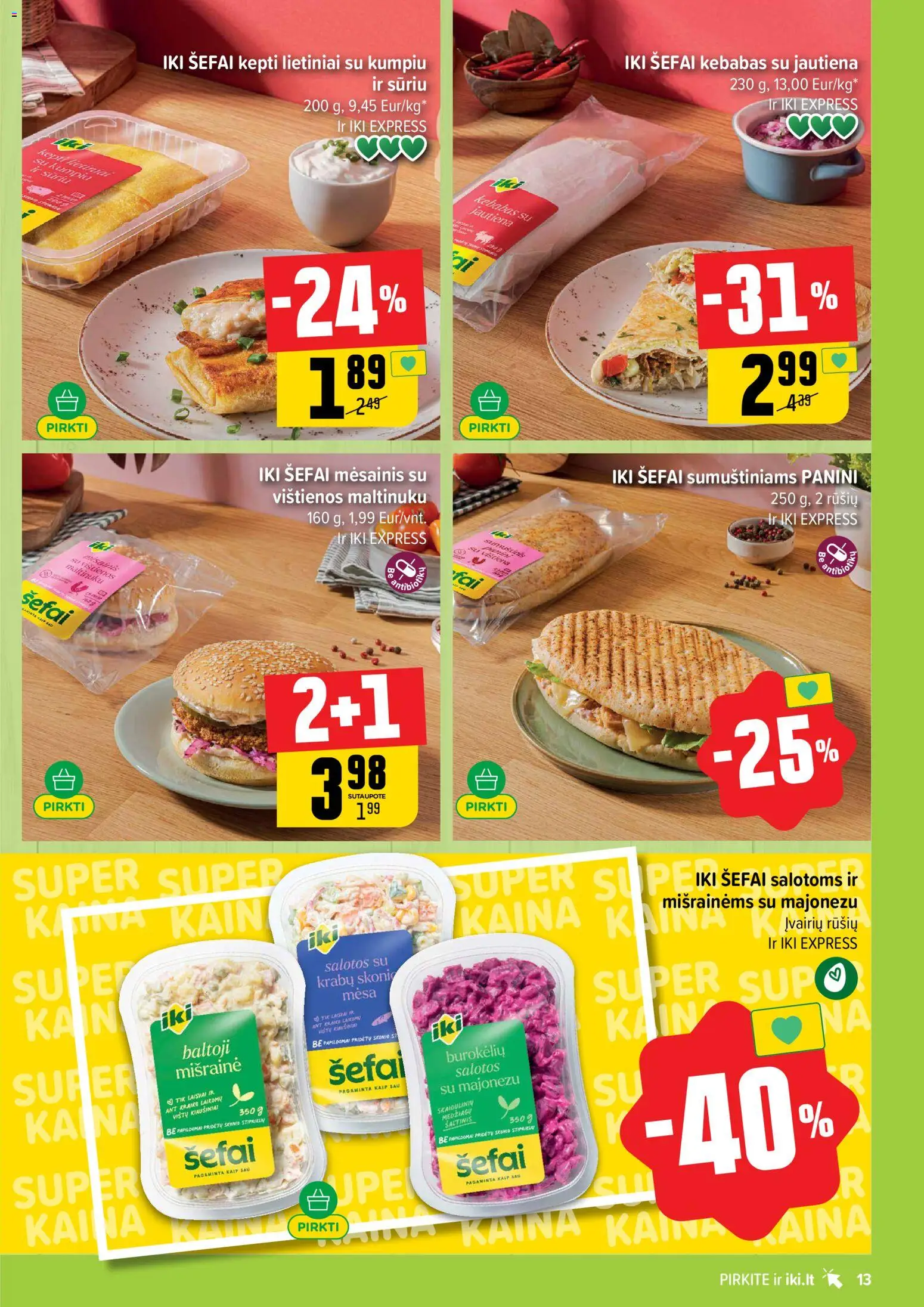 IKI akcijos nuo 27.04.2026 | Puslapis: 13 | Prekių: Salotos, Vištienos, Jautiena