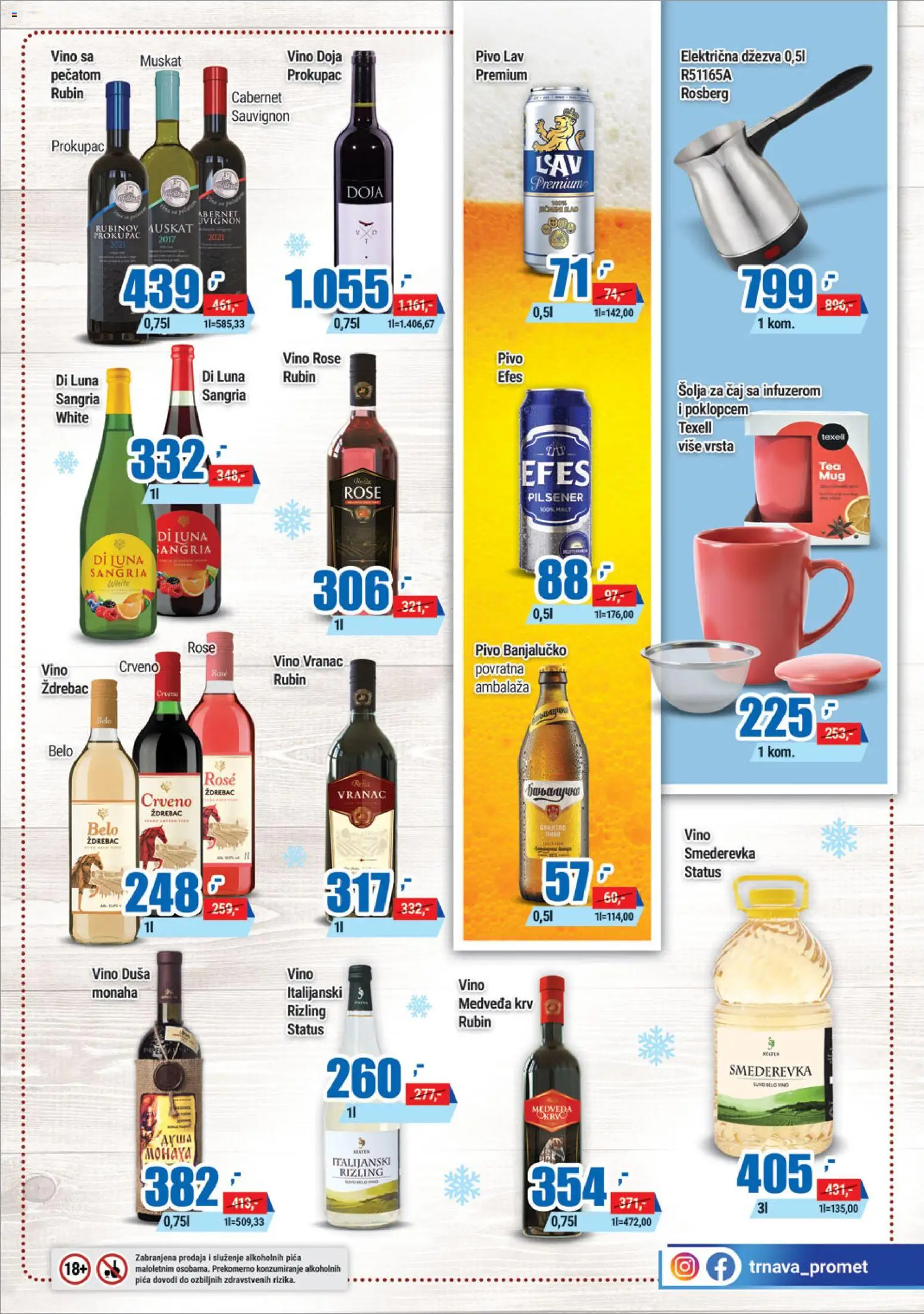 Trnava Promet katalog - važi od 19.01.2026 | Strana: 15 | Proizvode: Crveno vino, Šolja, Pivo, Čaj