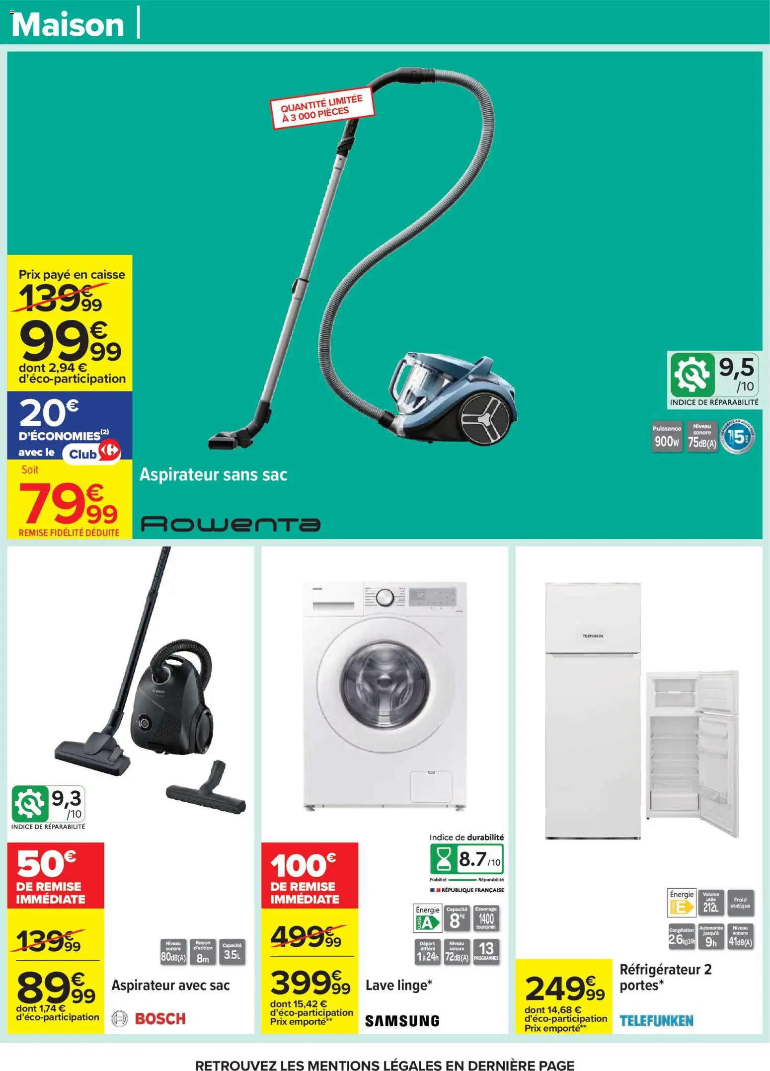 {H1} | Page: 77 | Produits: Sac, Réfrigérateur, Aspirateur sans sac, Aspirateur