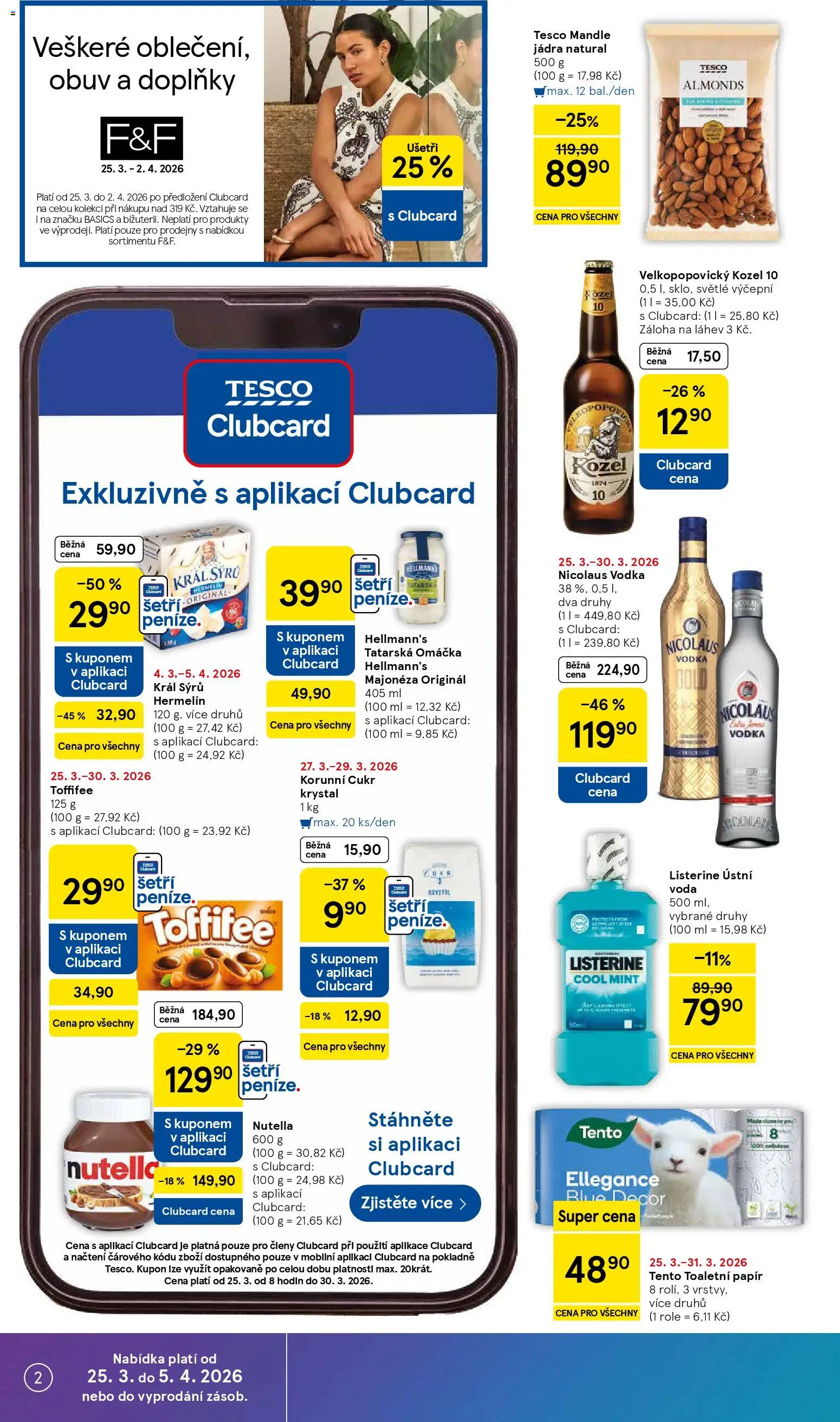 Tesco leták - Supermarket od 25.03.2026 | Strana: 2 | Produkty: Vodka, Hellmann's, Mandle, Cukr krystal