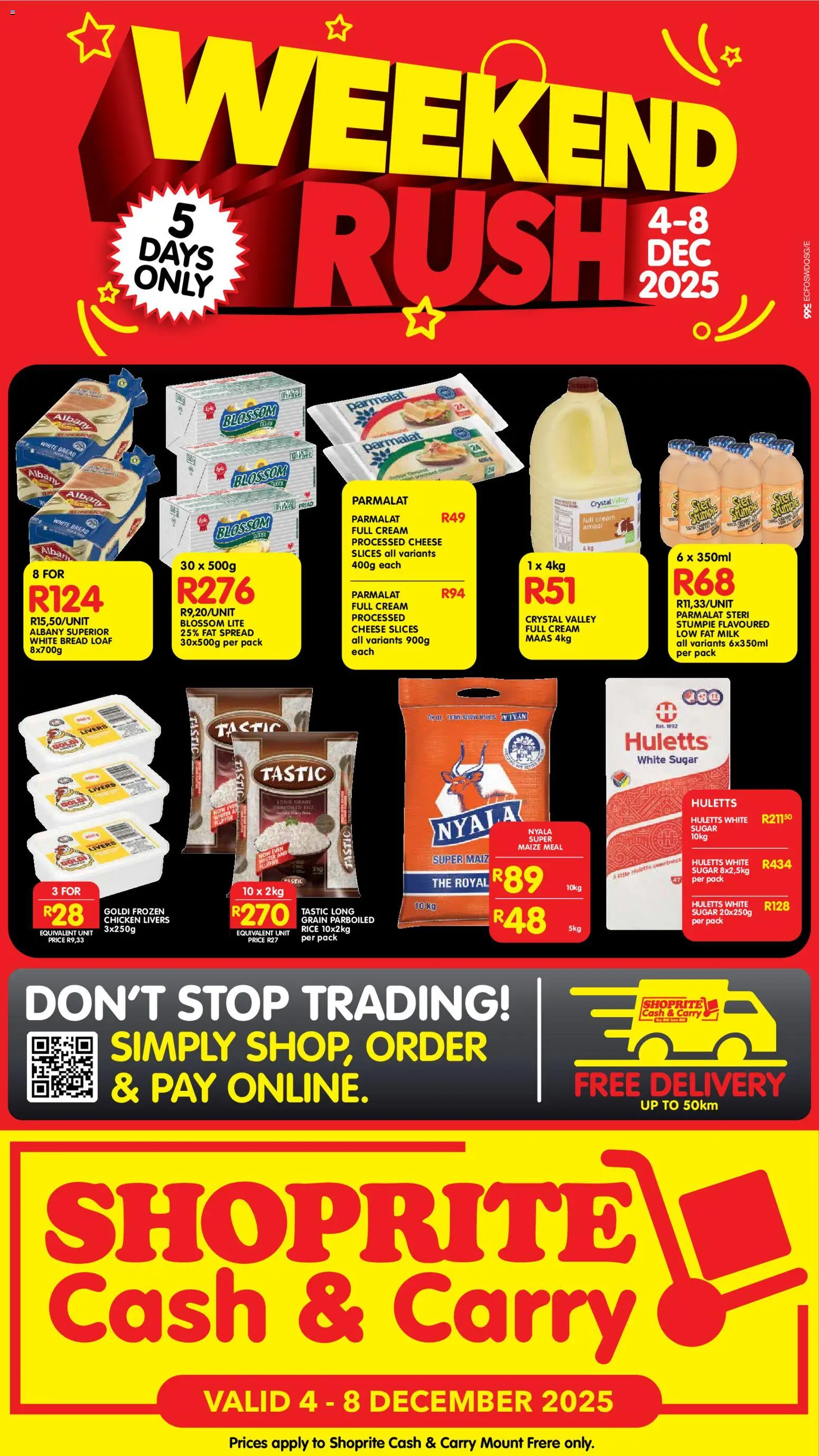 New Shoprite catalogue – valid from 04.12.2025 | Page: 1 | Products: Maize meal, Bread, Chicken, Cream