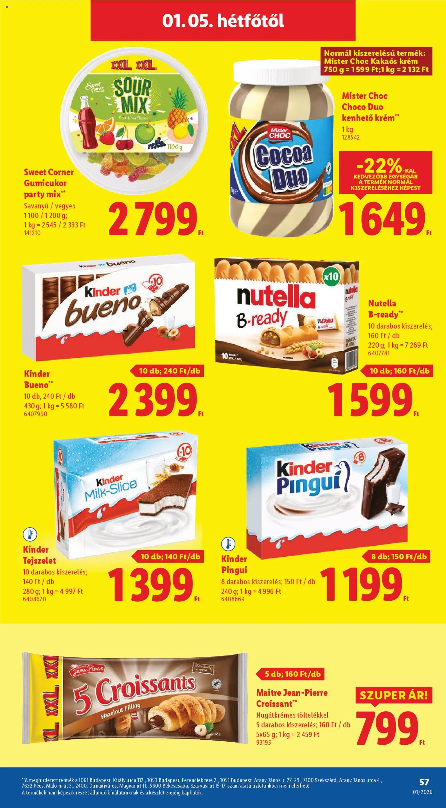 Lidl akciós ujság - amely érvényes a következő dátumtól: 02.01.2026 | Oldal: 57 | Termékek: Croissant, Gumicukor, Nutella, Tejszelet