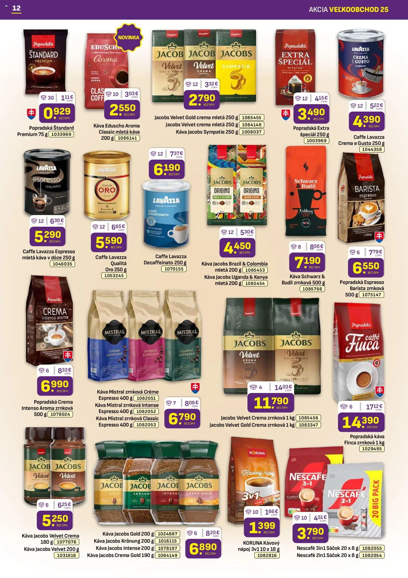 Nové Libex akcie – leták je platný od 15.12.2025 | Strana: 12 | Produkty: Jacobs Velvet, Popradská káva, Barista, Jacobs Krönung