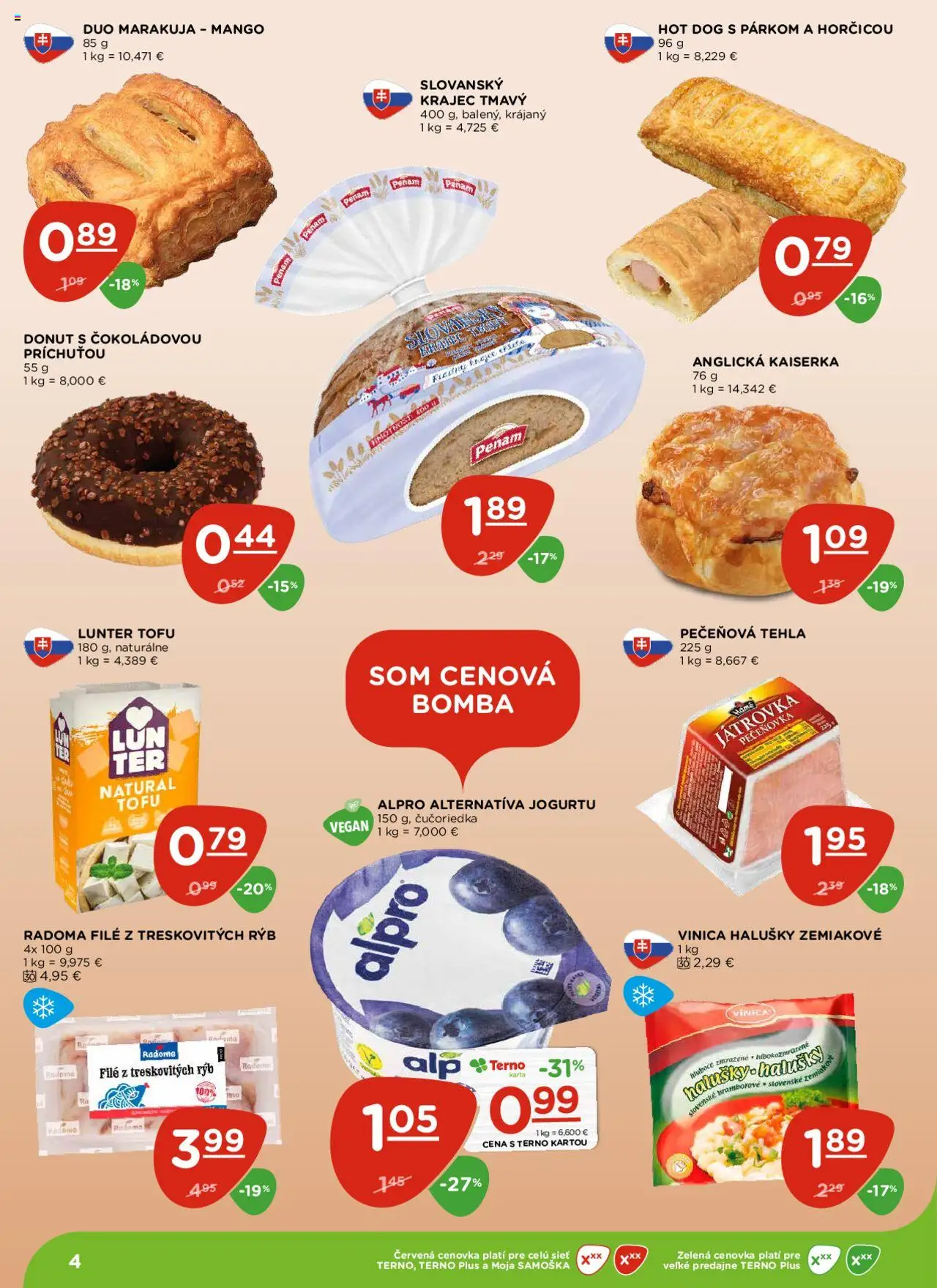 Nové Terno akcie – leták je platný od 09.10.2025 | Strana: 4 | Produkty: Donut, Tofu, Mango, Alpro