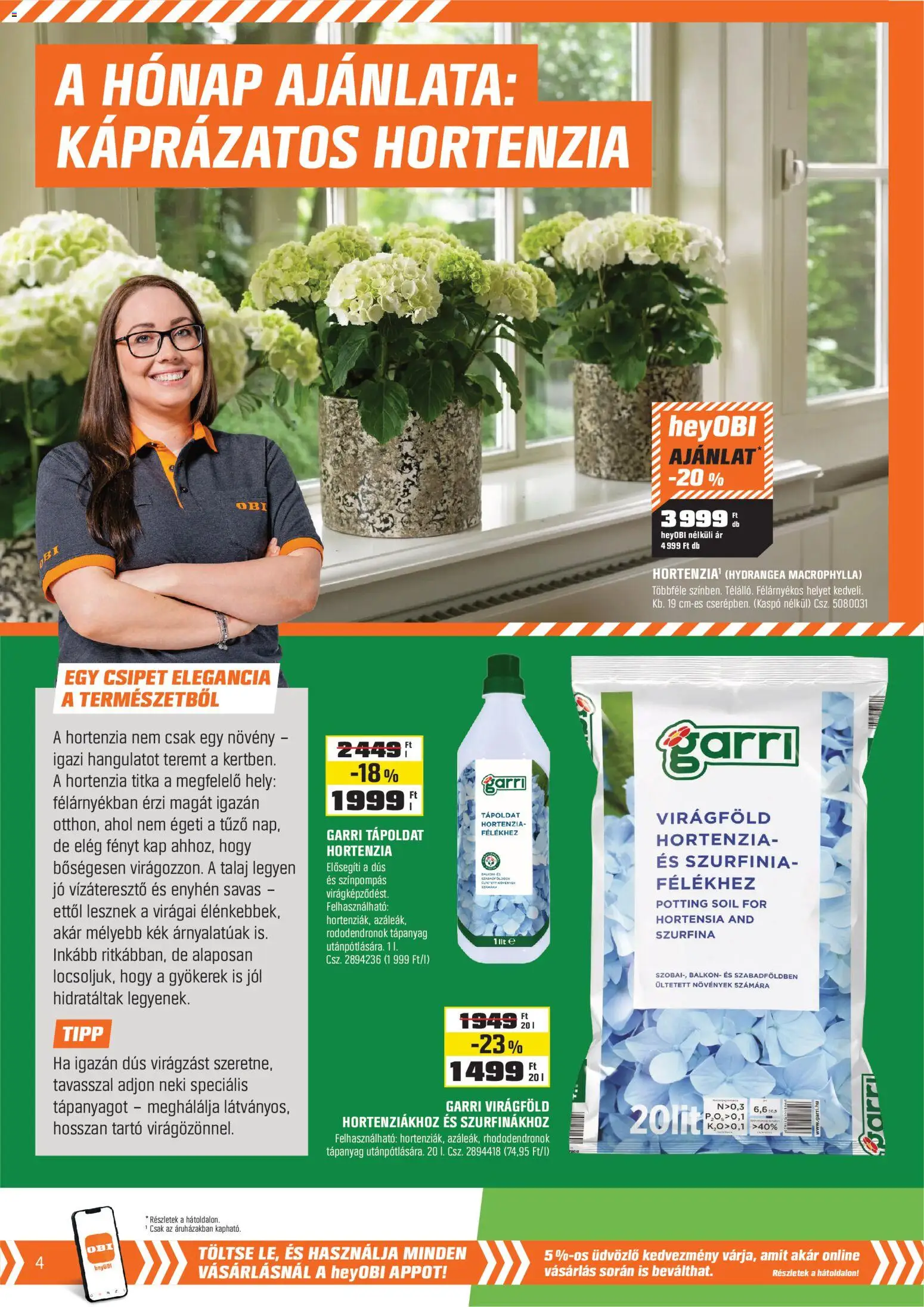 OBI akciós ujság - amely érvényes a következő dátumtól: 28.04.2026 | Oldal: 4 | Termékek: Hortenzia, Tápoldat, Virágföld, Kaspó