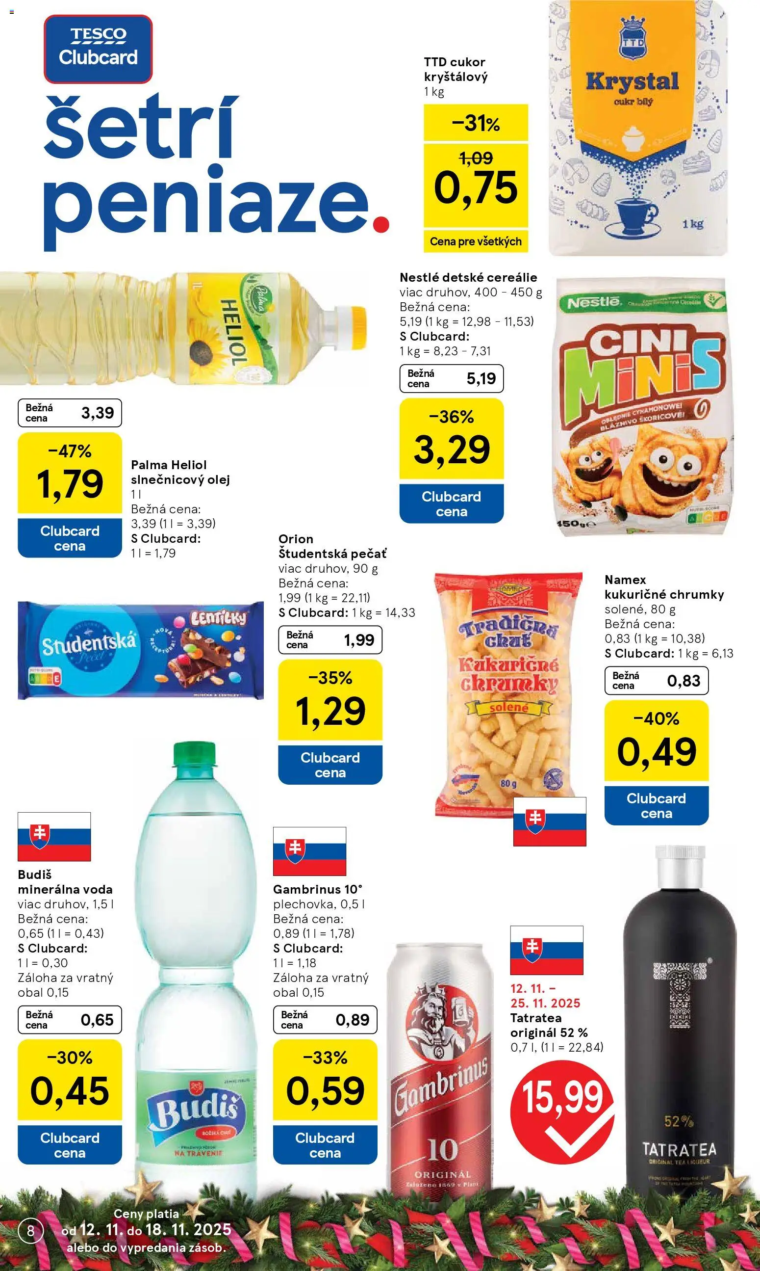 Nové Tesco akcie – leták je platný od 12.11.2025 | Strana: 8 | Produkty: Budiš, Študentská pečať, Voda, Gambrinus