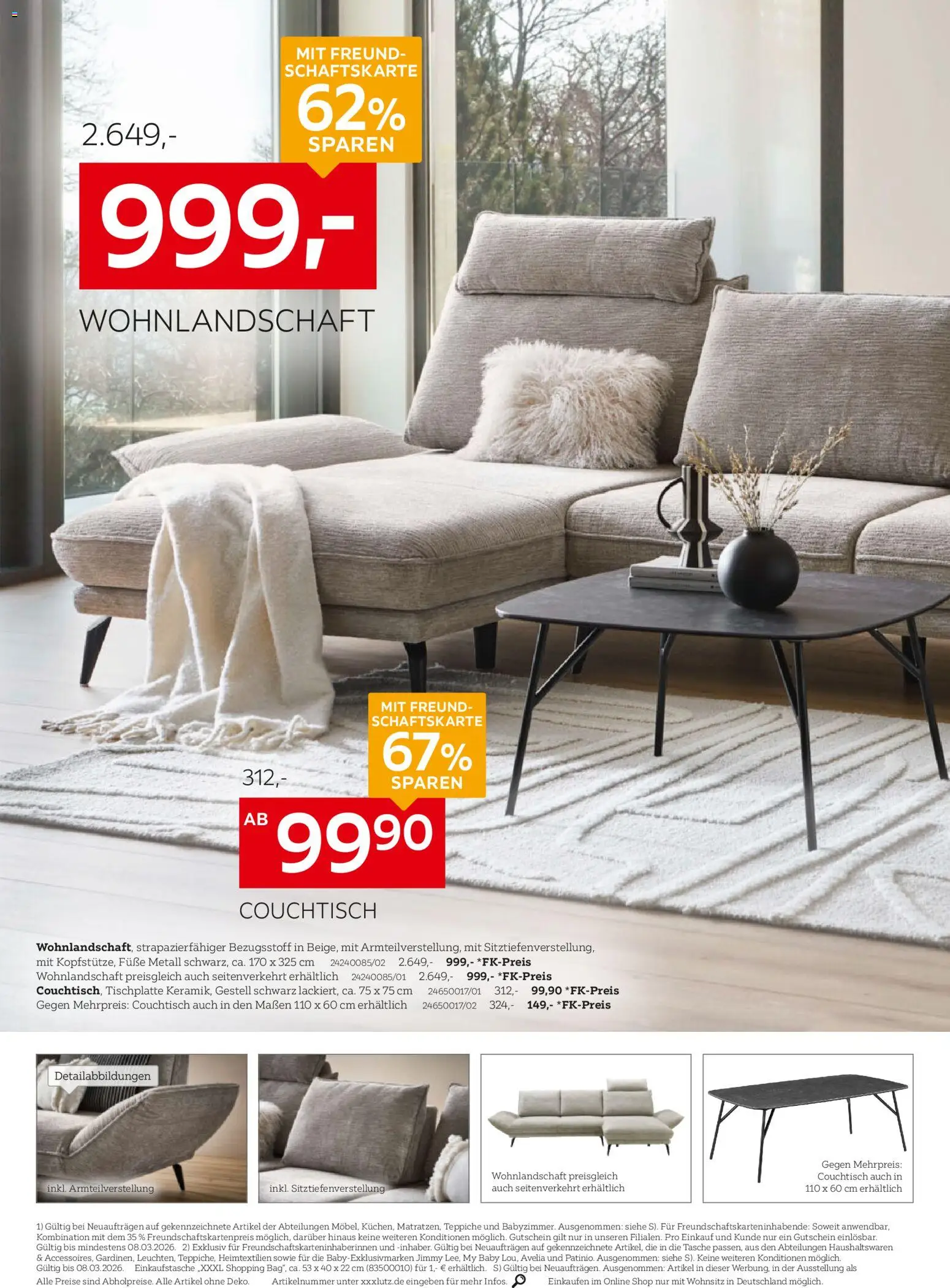 XXXL Lutz Prospekt 	 – gültig ab 22.02.2026 | Seite: 8 | Produkte: Tasche, Wohnlandschaft, Couchtisch