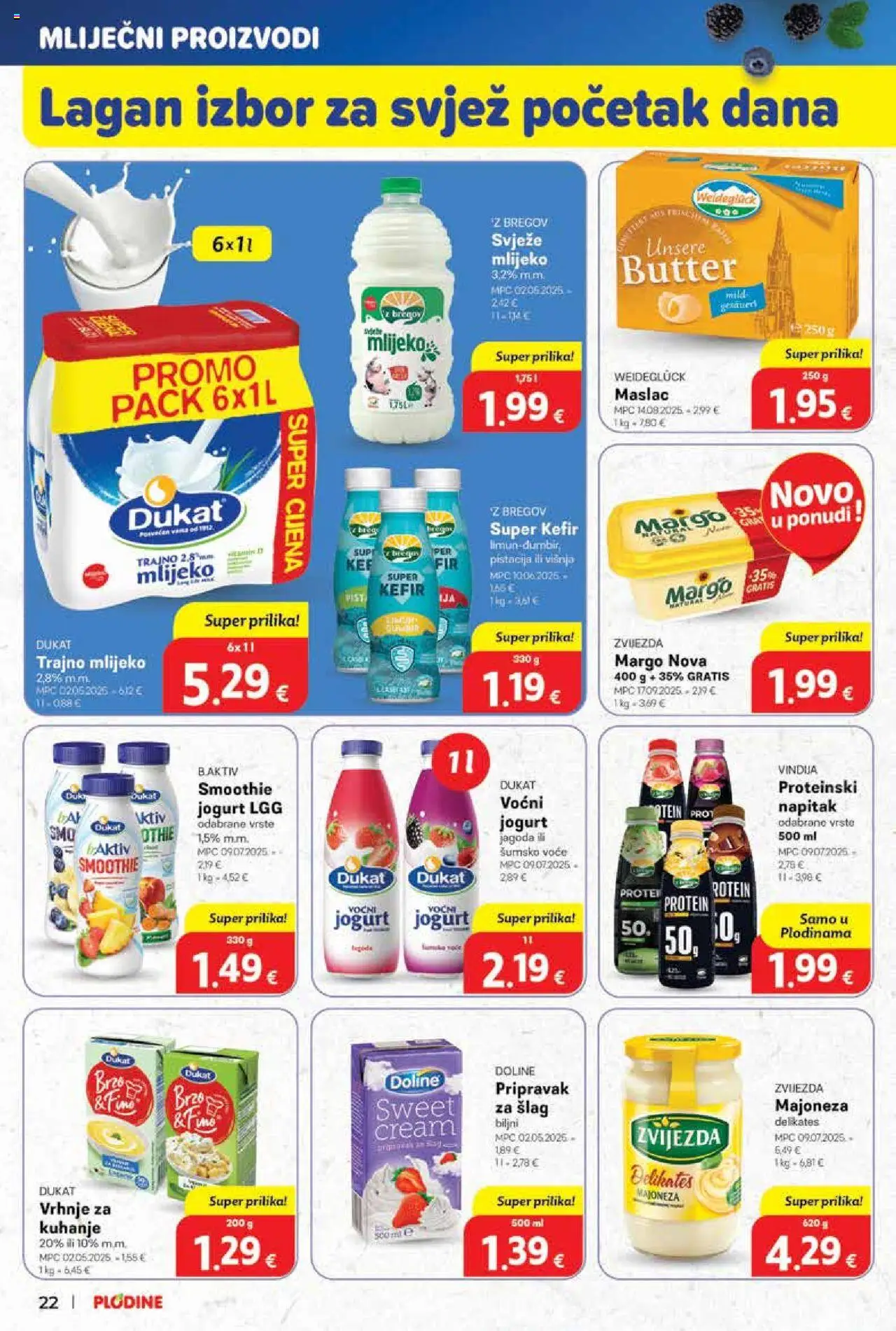 Plodine katalog | vrijedi od 01.10.2025 | Stranica: 22 | Proizvodi: Vindija, Šumsko voće, Mlijeko, Šlag