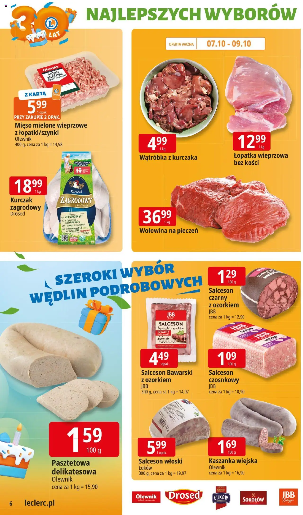E.Leclerc Gazetka od 06.10.2025 | Strona: 6 | Produkty: Mięso, Wątróbka, Mięso mielone, Kurczak zagrodowy