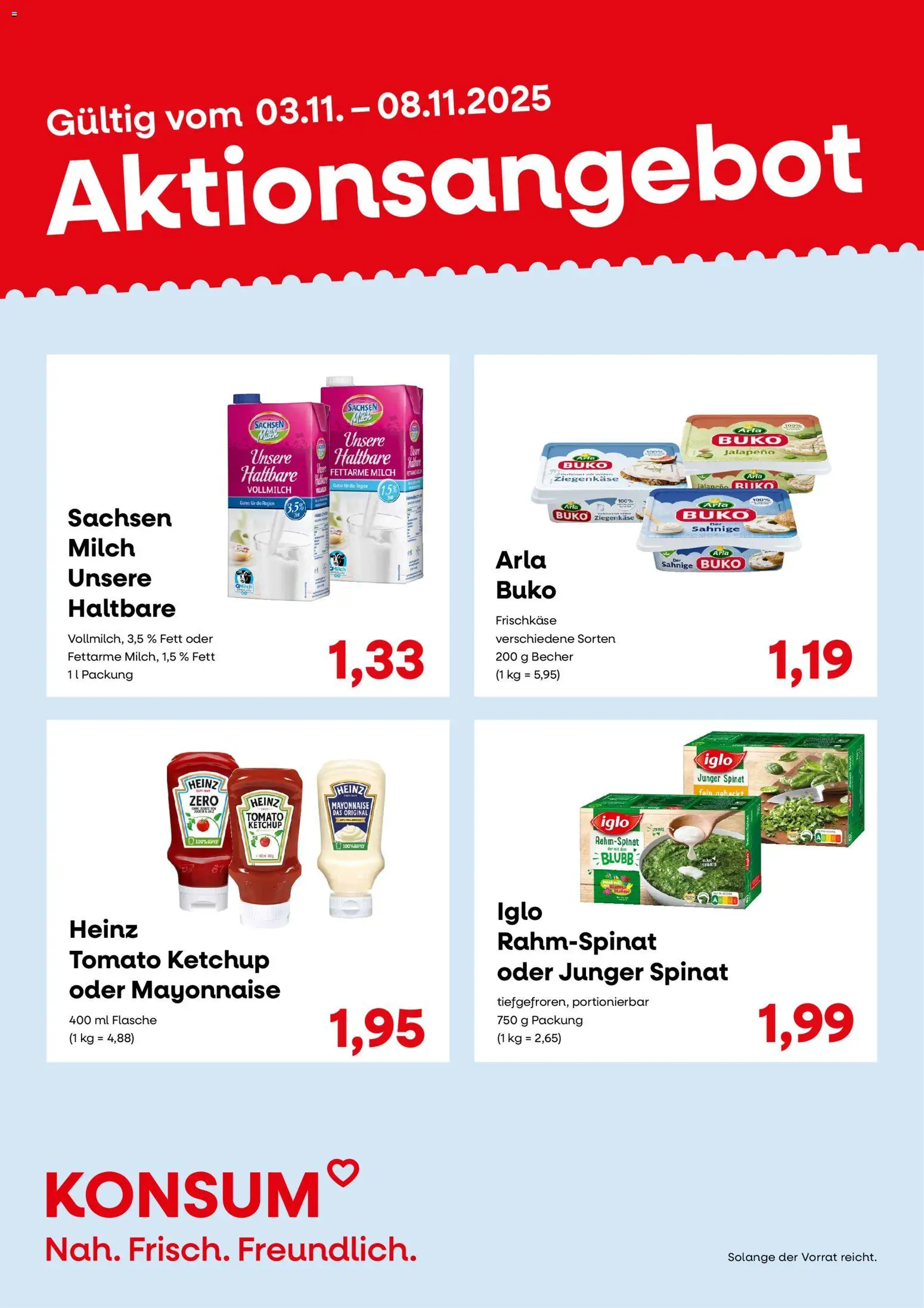 KONSUM Leipzig Prospekt – gültig ab 03.11.2025 | Seite: 3 | Produkte: Milch, Iglo, Arla buko, Ketchup