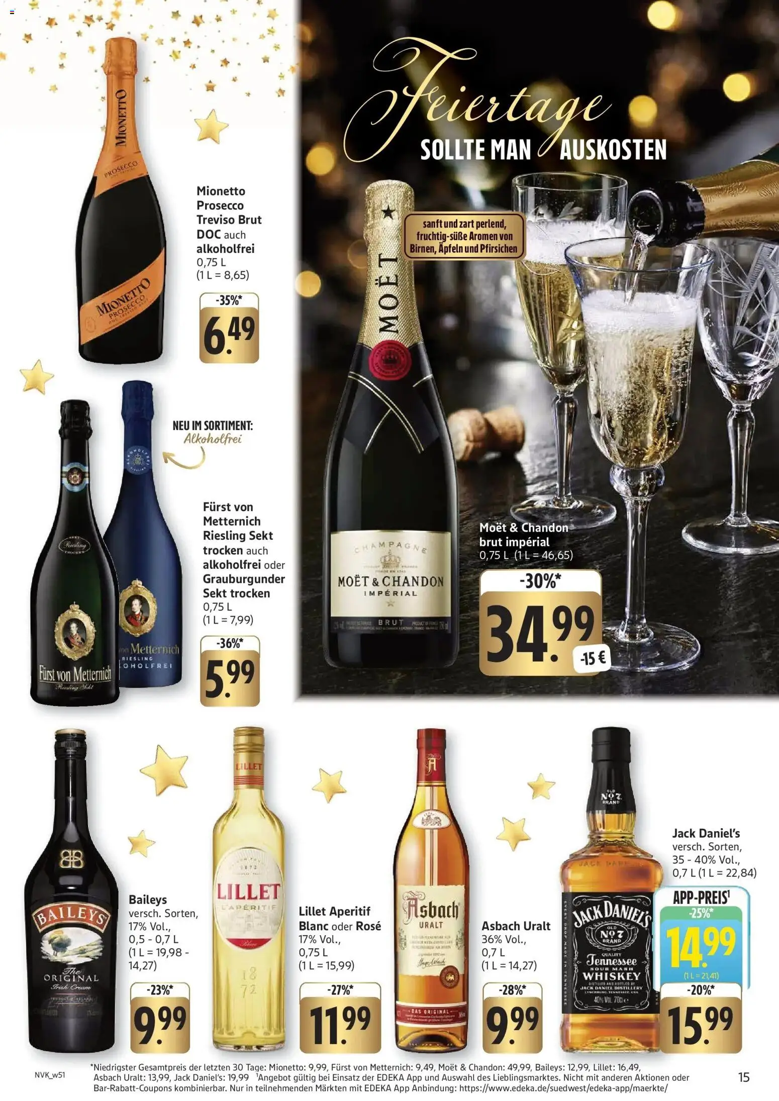 Edeka prospekt Tübingen	 – gültig ab 14.12.2025 | Seite: 15 | Produkte: Furst von metternich, Jack Daniel's, Prosecco, Baileys
