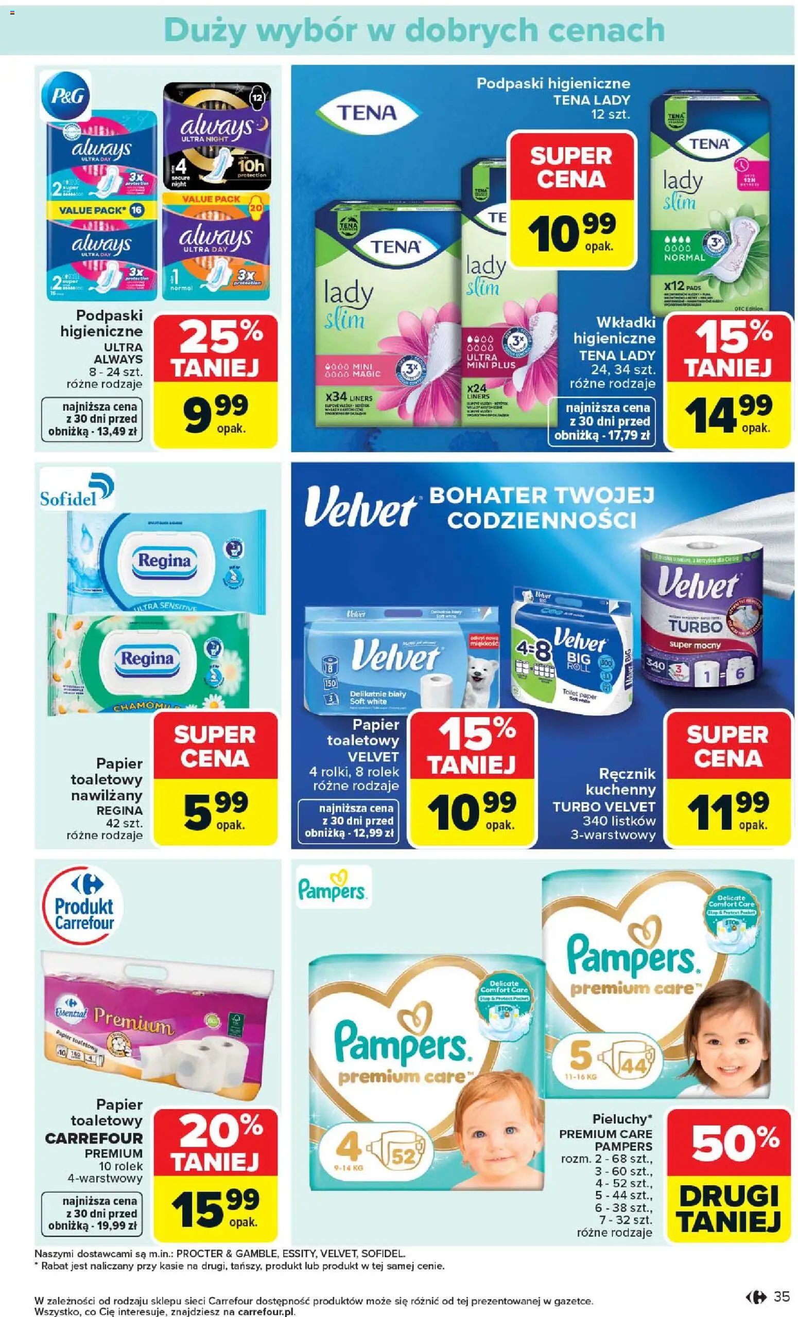 Carrefour gazetka od 20.04.2026 | Strona: 37 | Produkty: Papier toaletowy, Pampers, Podpaski, Wkładki higieniczne