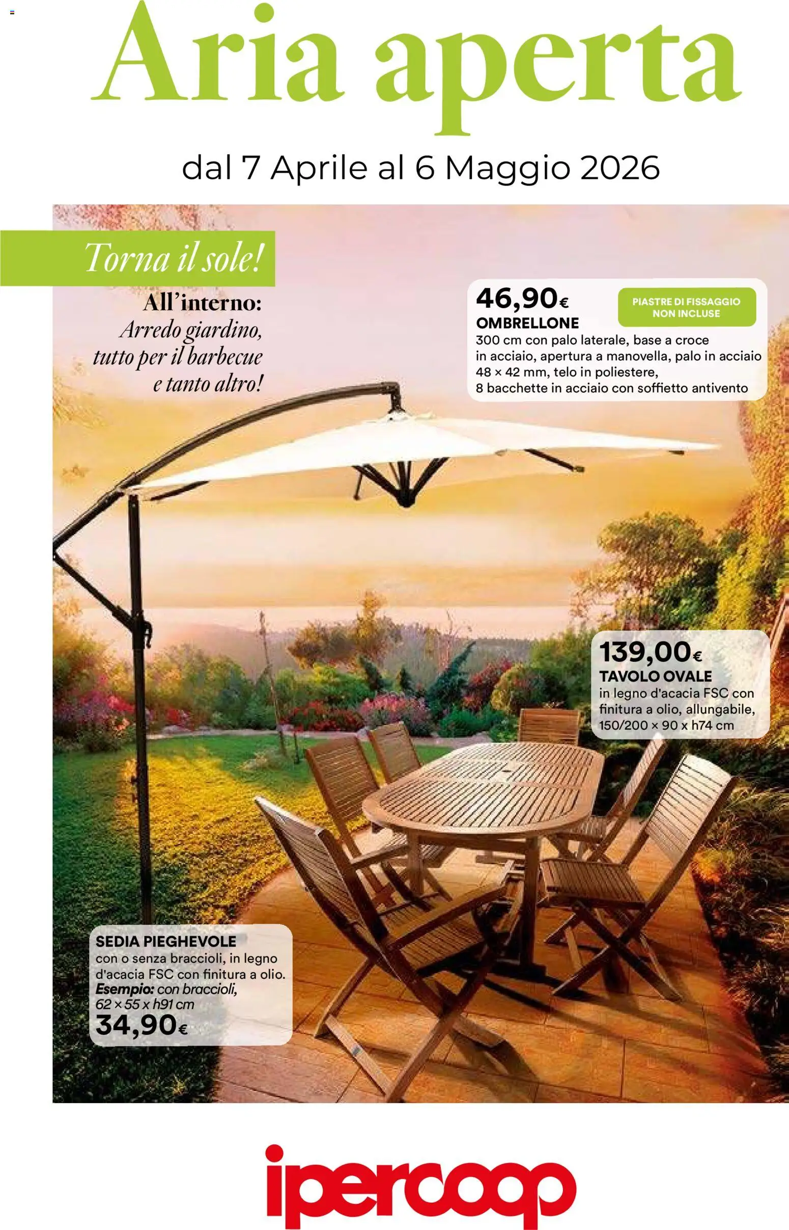 Volantino Ipercoop del 07.04.2026 | Pagina: 1 | Prodotti: Ombrellone, Barbecue, Tavolo, Sedia