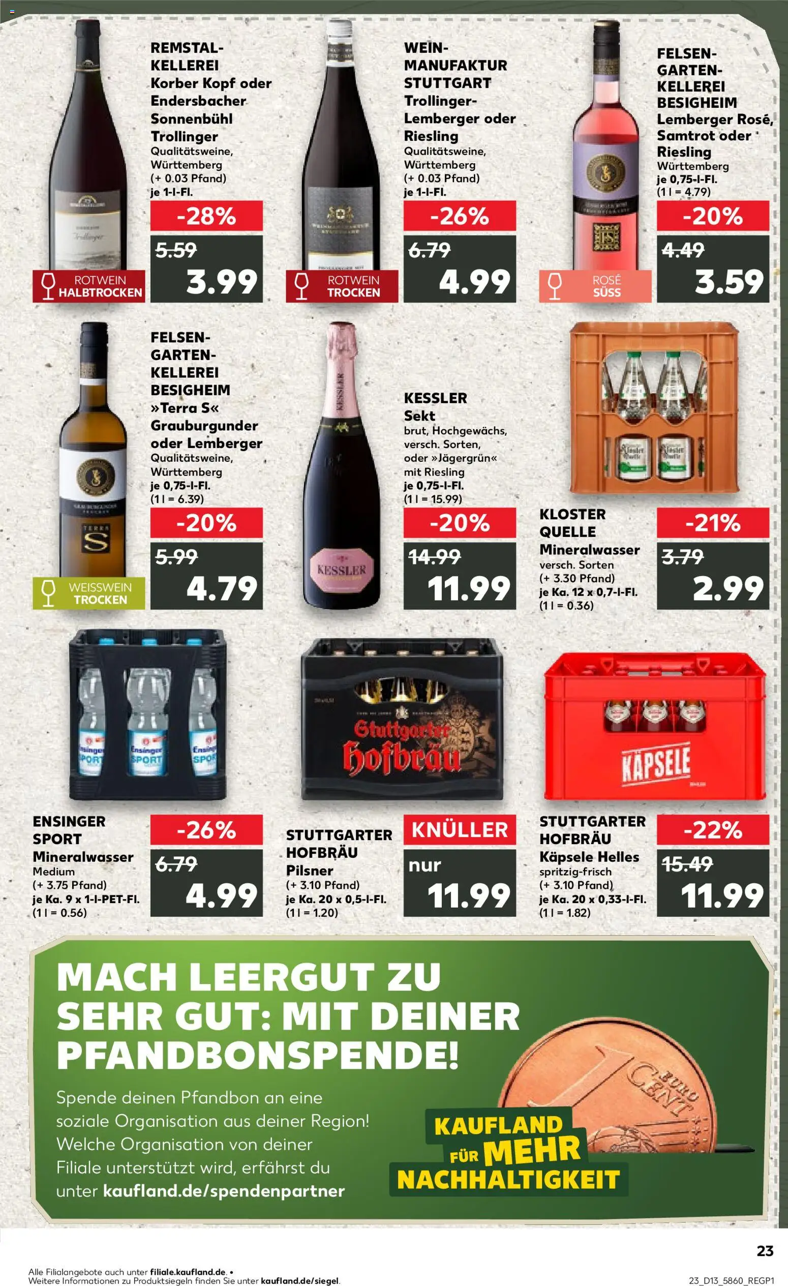 Kaufland Prospekt Stuttgart	 – gültig ab 26.03.2026 | Seite: 23 | Produkte: Rotwein, Sekt, Mineralwasser, Wein