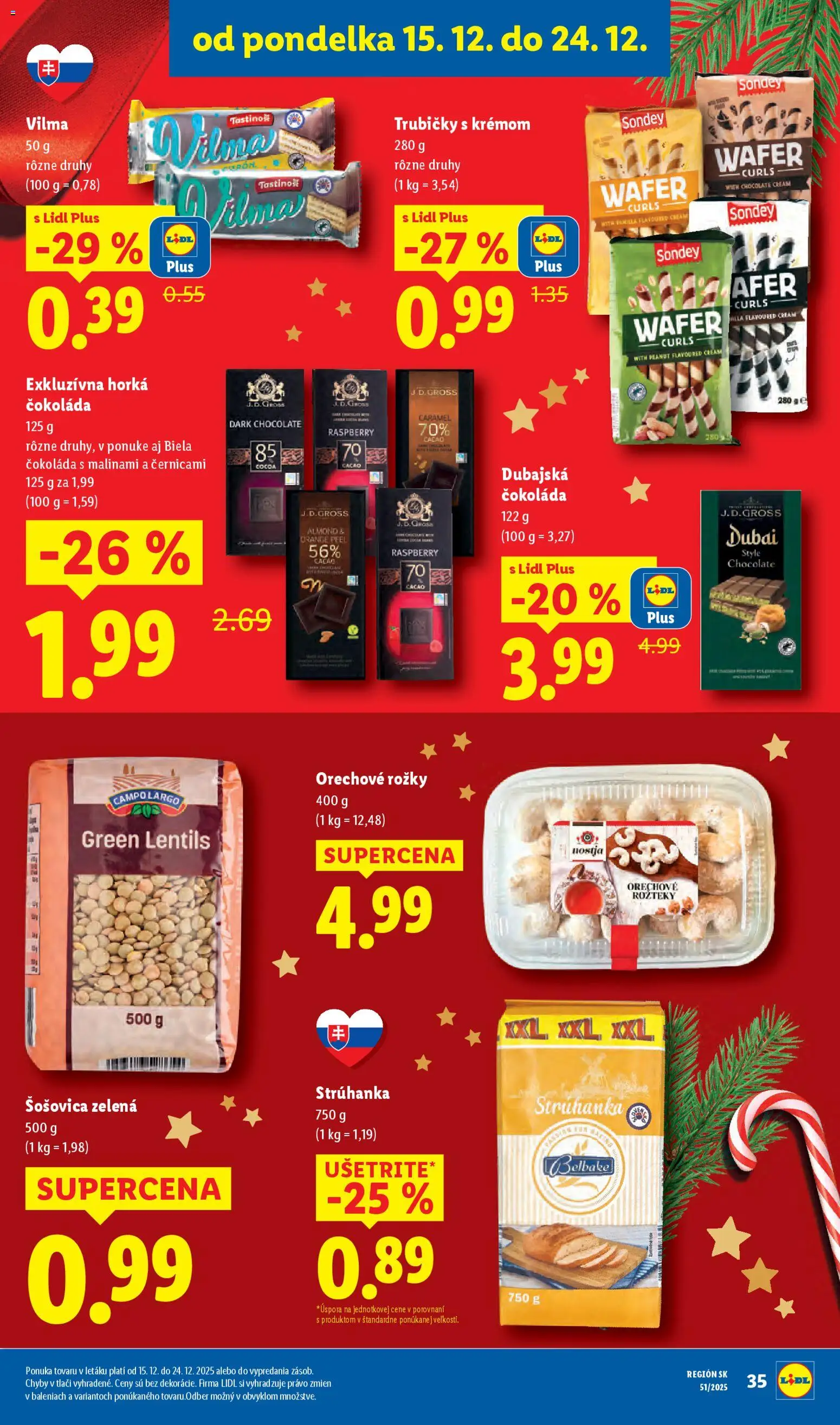 Nové Lidl akcie – leták je platný od 18.12.2025 | Strana: 75 | Produkty: Šošovica, Čokoláda, Rožky