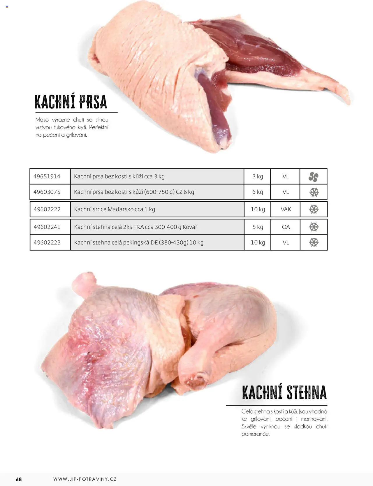 Jip katalalog - Maso 2025 od 01.01.2025 | Strana: 68 | Produkty: Kachni stehna, Kachní prsa, Maso