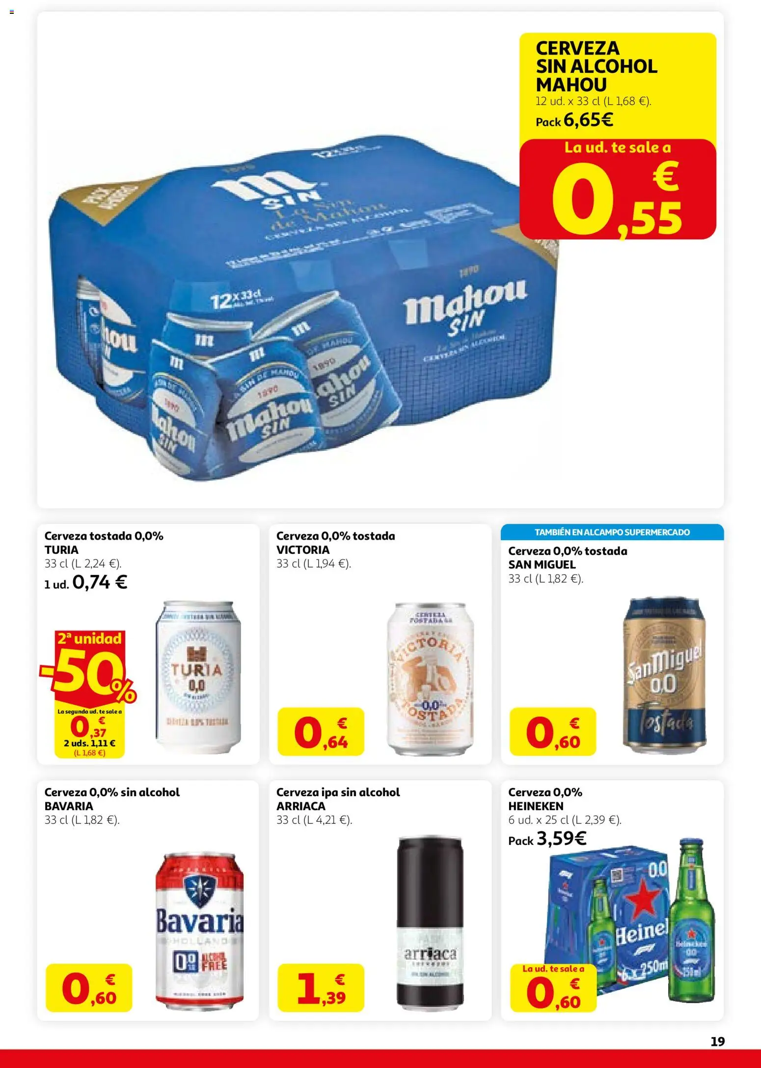 Alcampo HGU MadridActívate en Primavera │ válido desde el 12.03.2026 | Página: 19 | Productos: Cerveza sin alcohol, Cerveza, Té, Σπανάκι