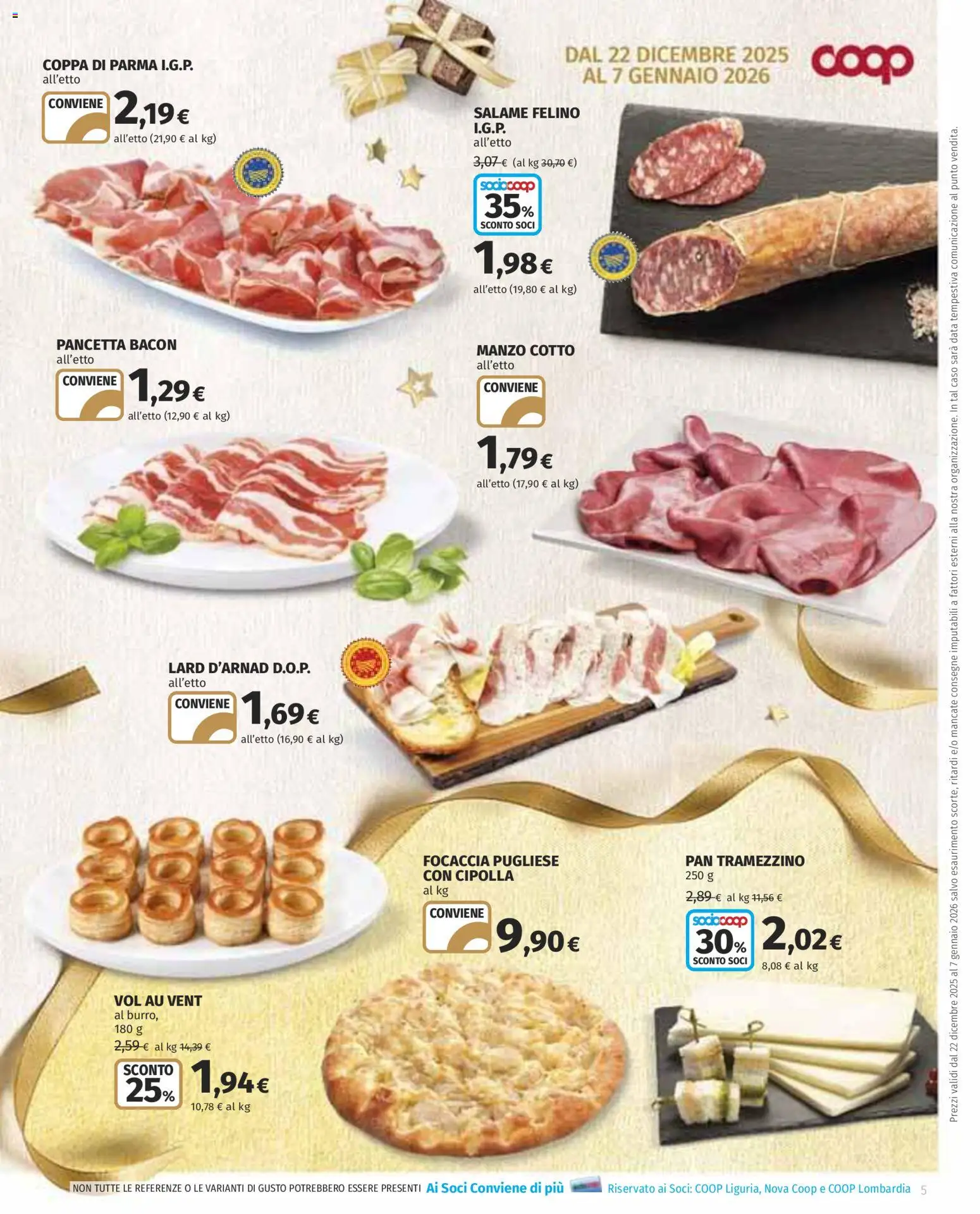 Volantino COOP del 22.12.2025 | Pagina: 5 | Prodotti: Manzo, Focaccia, Pancetta, Tramezzino