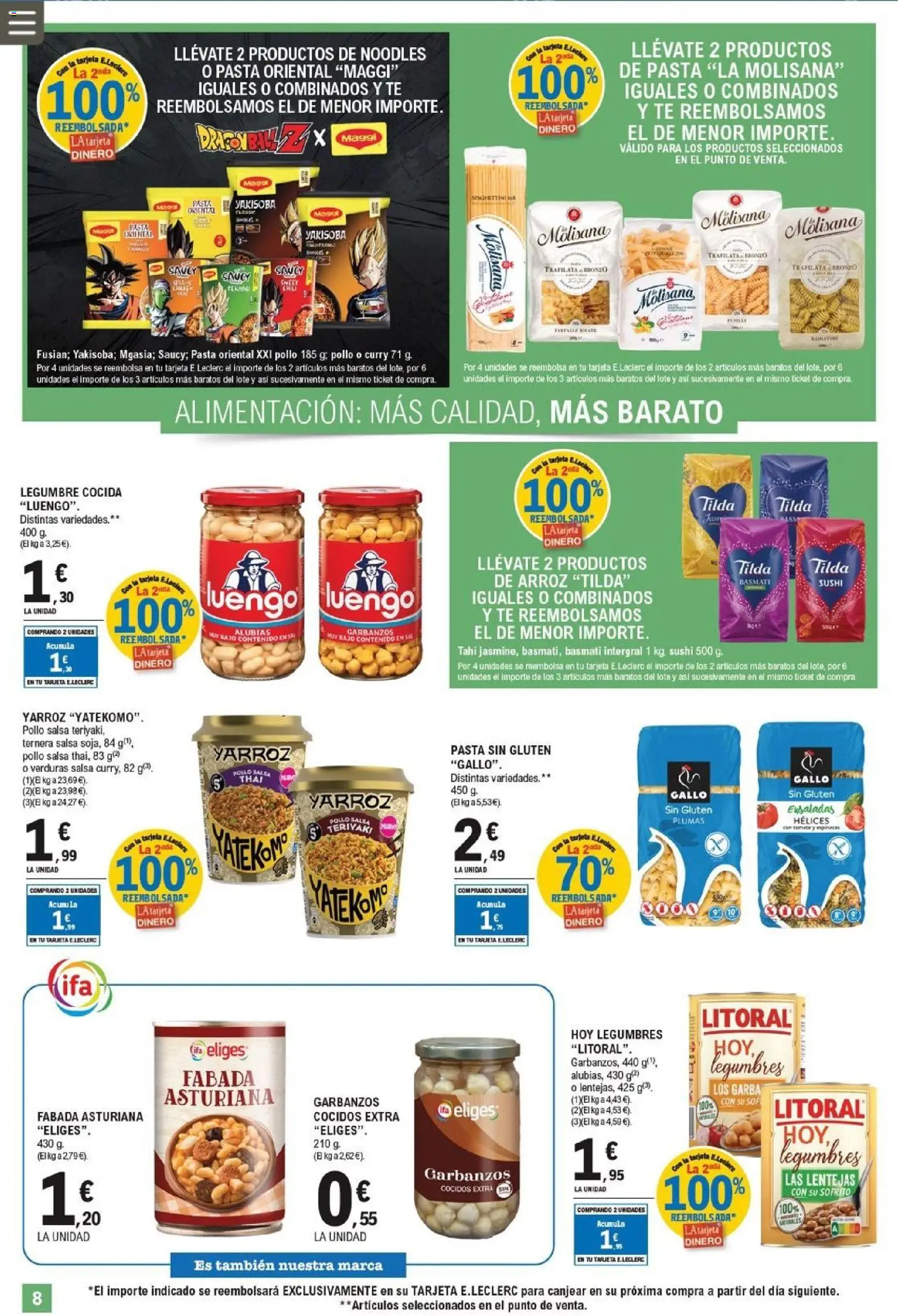 E.Leclerc folleto │ válido desde el 11.03.2026 | Página: 8 | Productos: Arroz, Πορσελάνη, Pasta, Σιδερώστρα