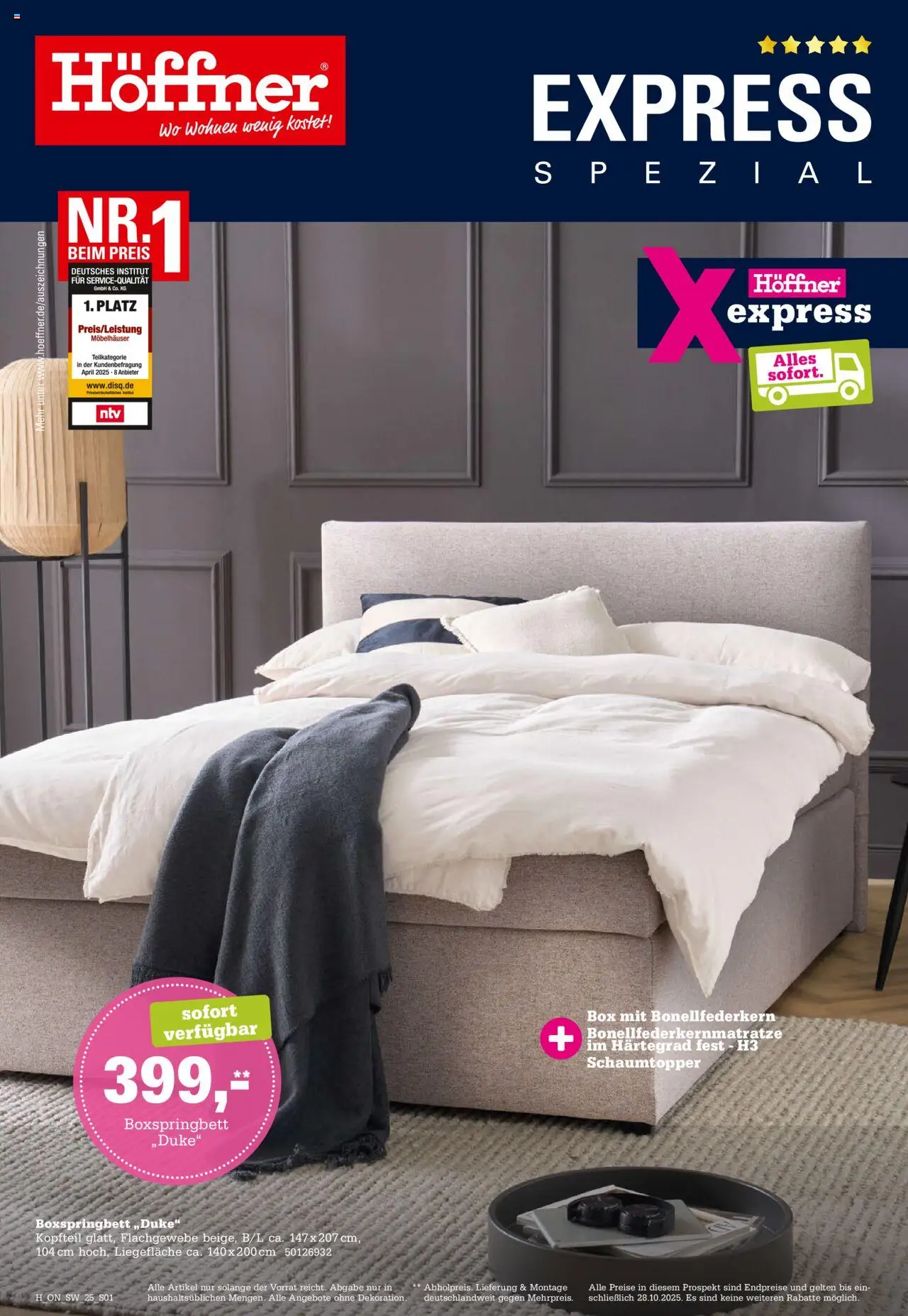 Höffner Express Spezial – gültig ab 15.10.2025 | Seite: 1 | Produkte: Boxspringbett, Box