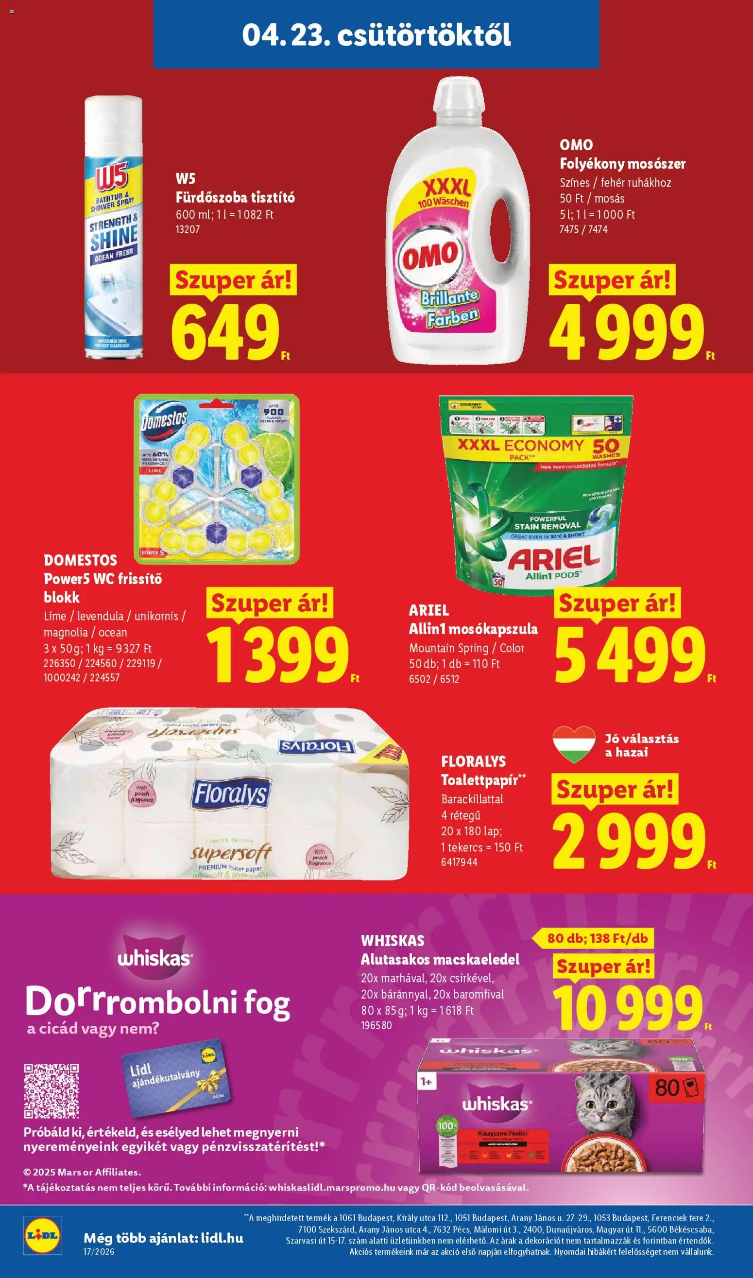 Lidl akciós ujság - amely érvényes a következő dátumtól: 23.04.2026 | Oldal: 12 | Termékek: Ariel, Whiskas, WC, Fürdőszoba