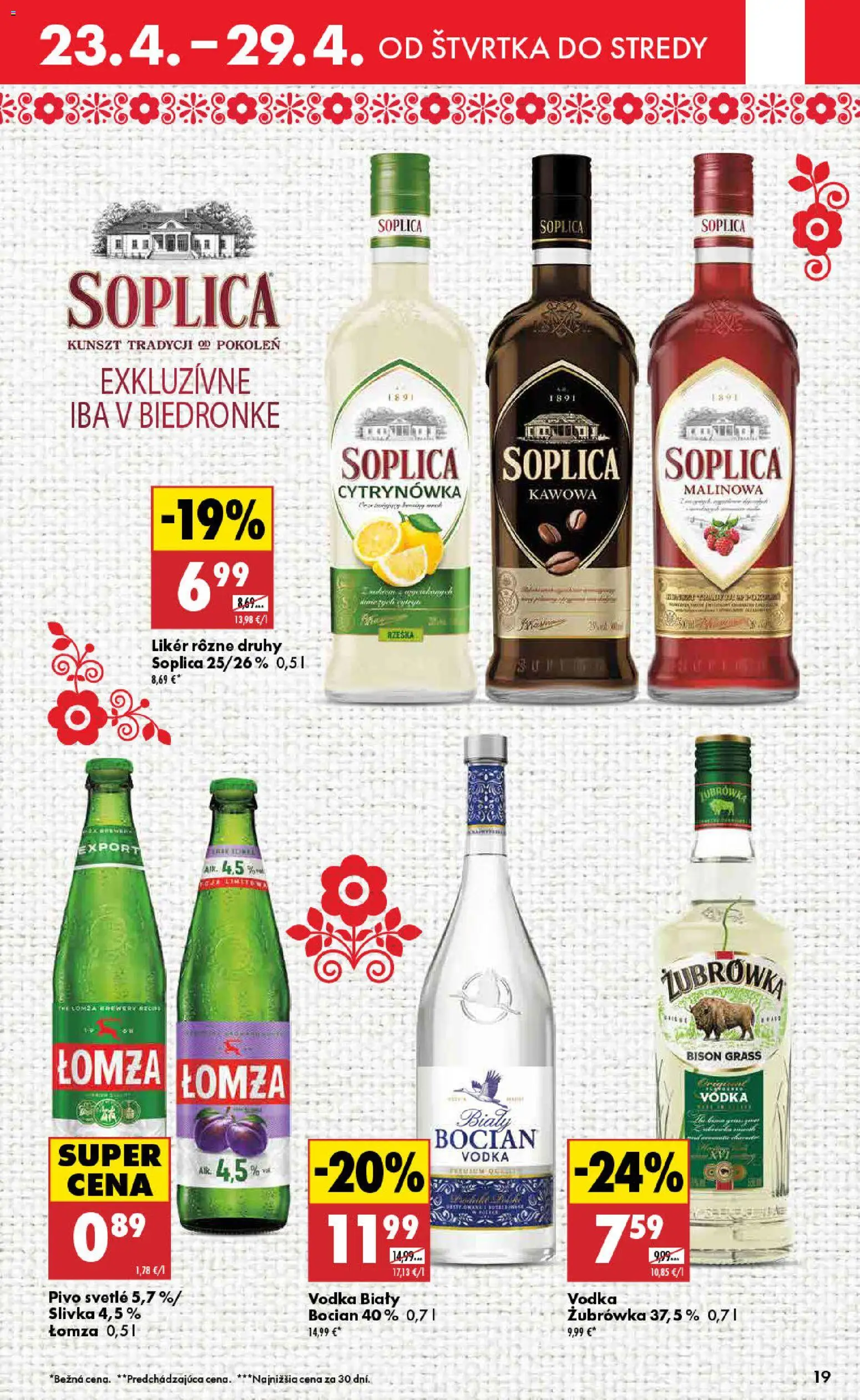 Nové Biedronka akcie – leták je platný od 23.04.2026 | Strana: 19 | Produkty: Pivo, Vodka
