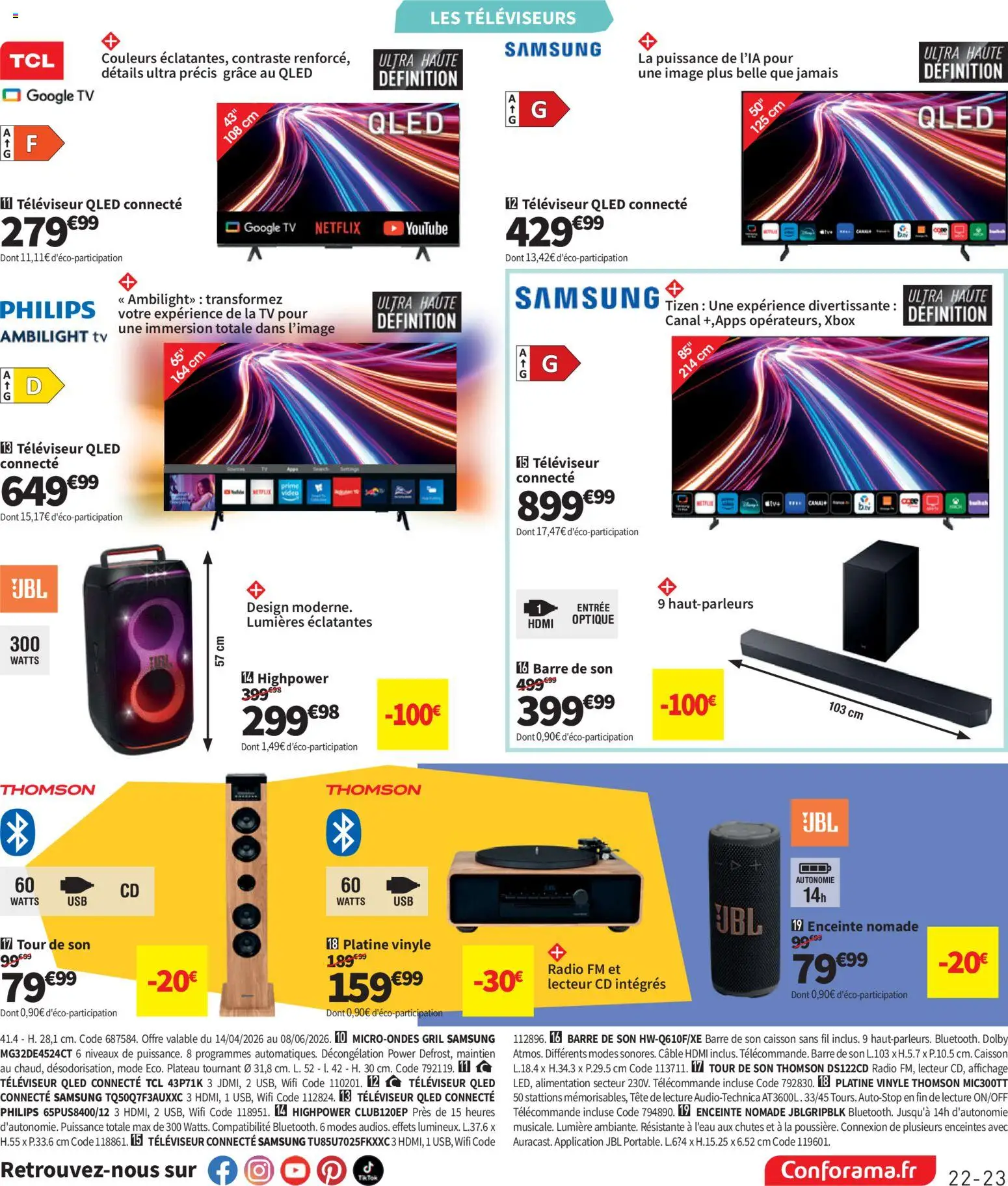 {H1} | Page: 23 | Produits: Enceinte, Televiseur, Barre de son, lecteur CD