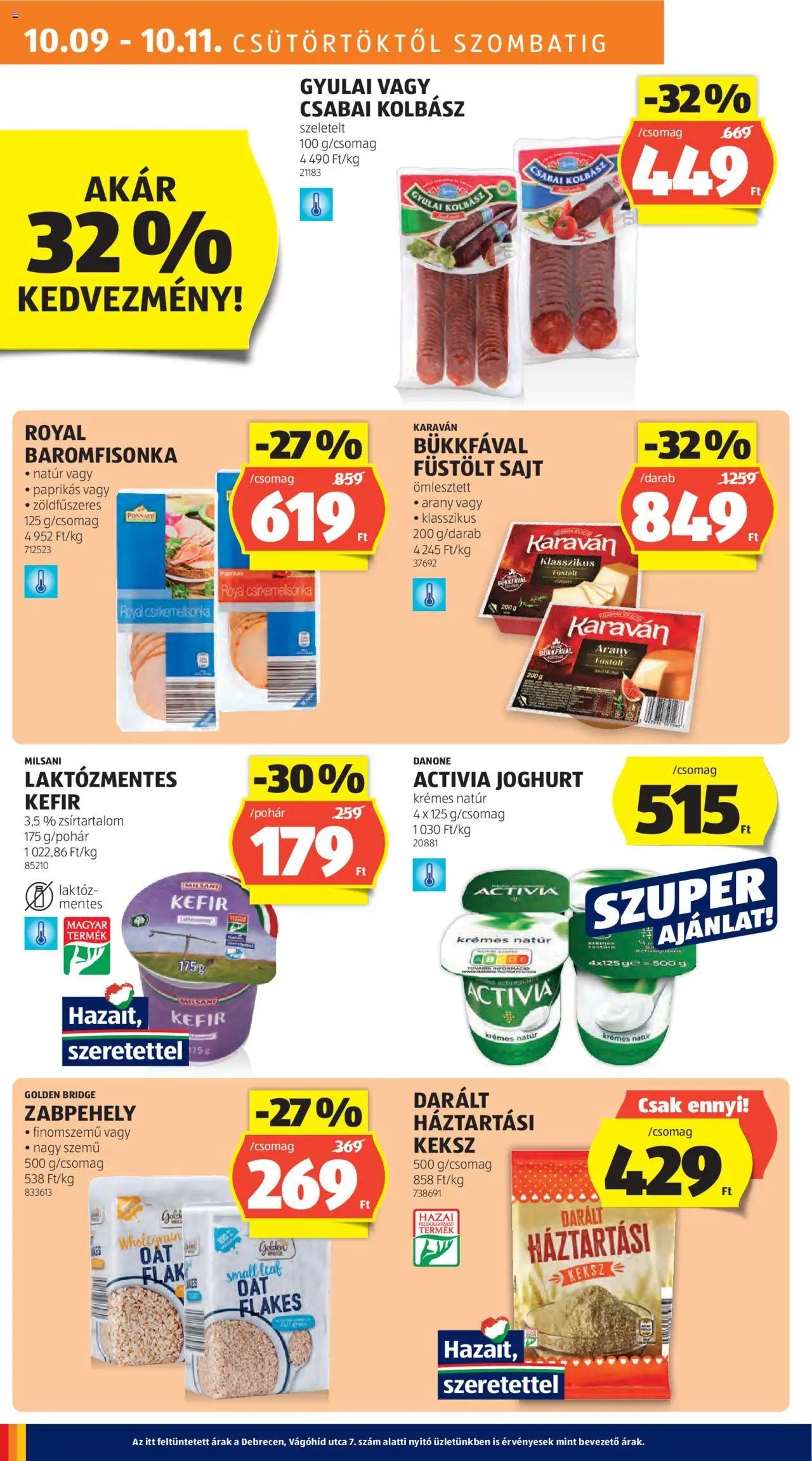 Aldi akciós ujság - amely érvényes a következő dátumtól: 09.10.2025 | Oldal: 12 | Termékek: Zabpehely, Füstölt sajt, Gyulai kolbász, Sajt