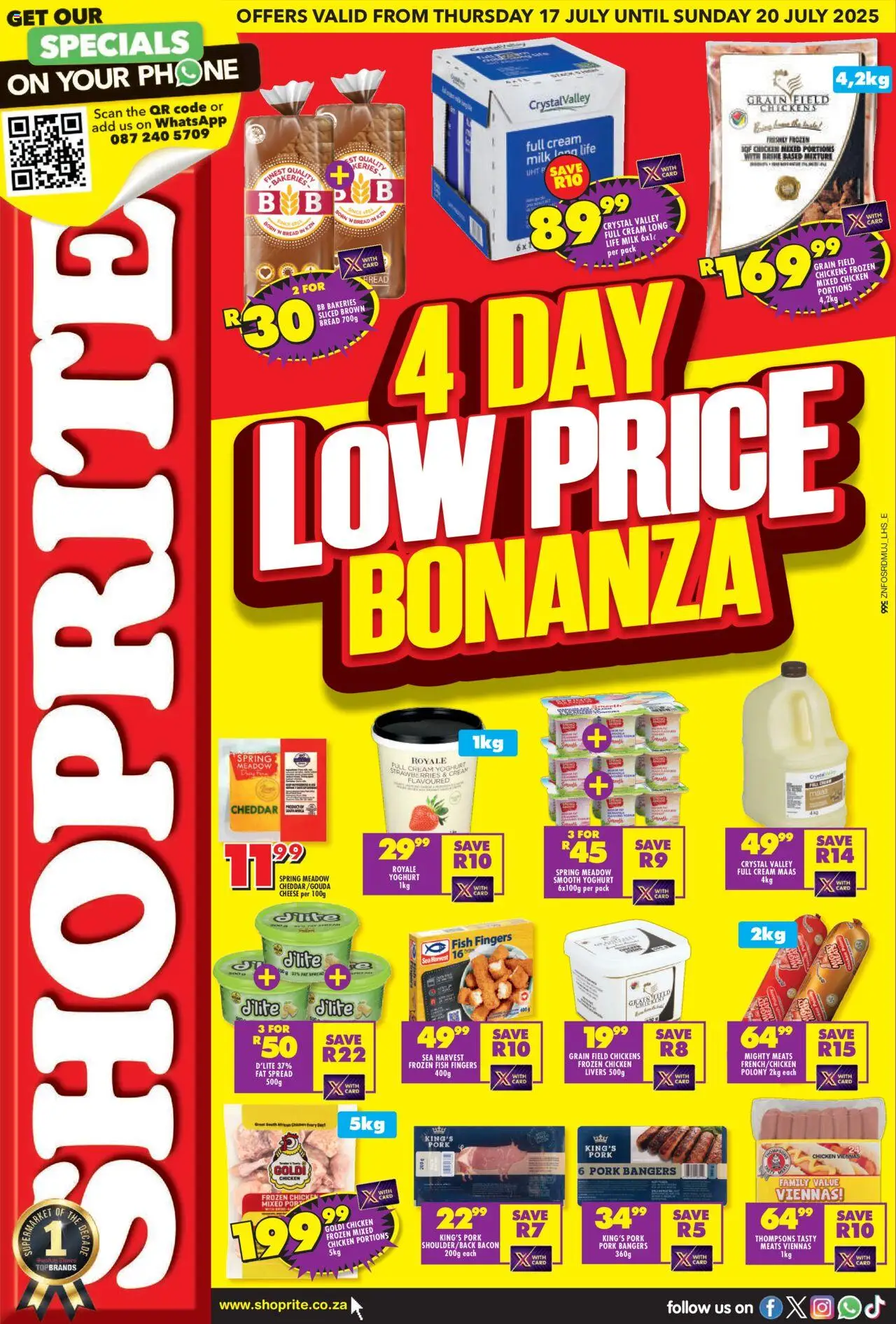 Shoprite KwaZulu-Natal - Low Price Bonanza │ valid from 17.07.2025 | Page: 1 | Products: Phone, Chicken, Cream, Fat spread