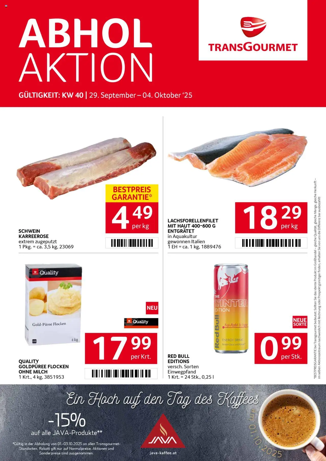 Transgourmet Flugblatt gültig ab 28.09.2025 | Seite: 1 | Produkte: Flocken, Milch, Äpfel