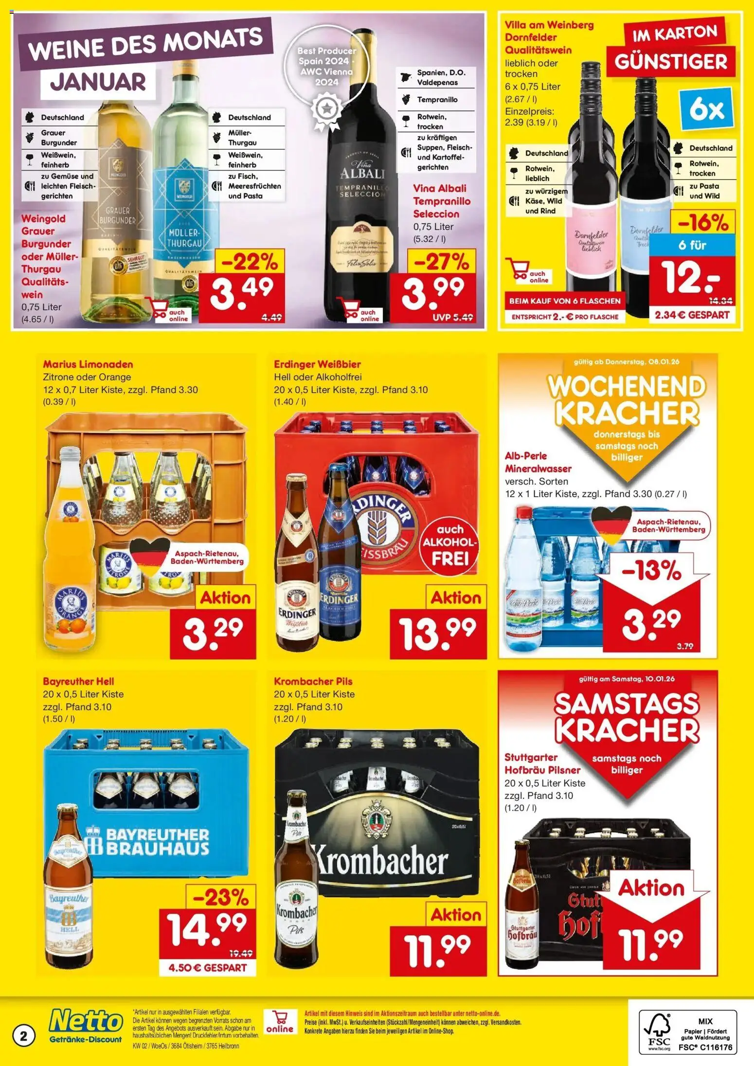 Netto Marken-Discount prospekt Ötisheim	 – gültig ab 05.01.2026 | Seite: 2 | Produkte: Mineralwasser, Gemüse, Zitrone, Wein