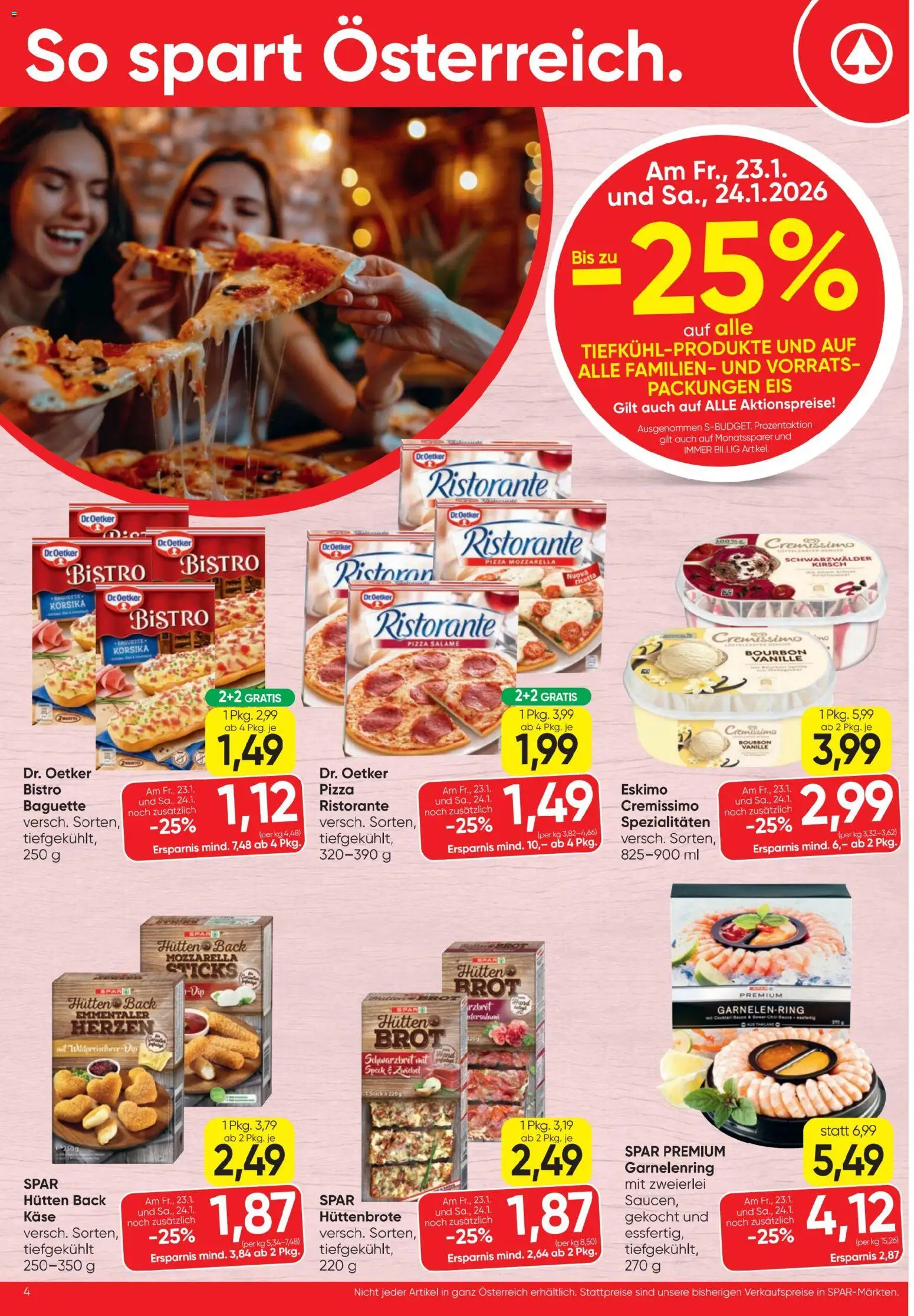 Spar Flugblatt gültig ab 22.01.2026 | Seite: 4 | Produkte: Eis, Brot, Pizza, Bourbon
