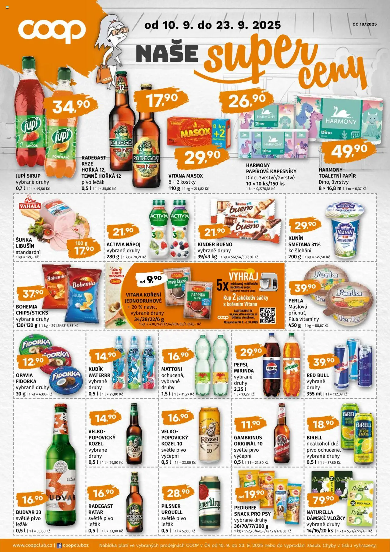 Coop leták - Super cena od 10.09.2025 | Strana: 1 | Produkty: Pivo, Paprika, Red Bull, Kinder