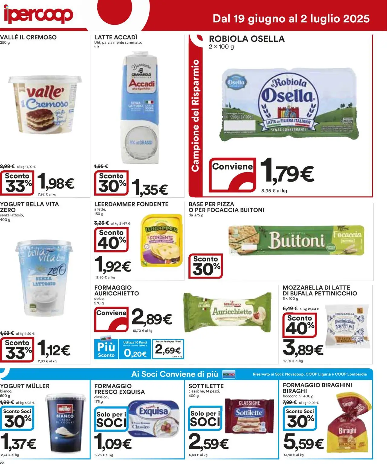 Volantino Ipercoop del 19.06.2025 | Pagina: 22 | Prodotti: Yogurt, Pizza, Focaccia, Robiola
