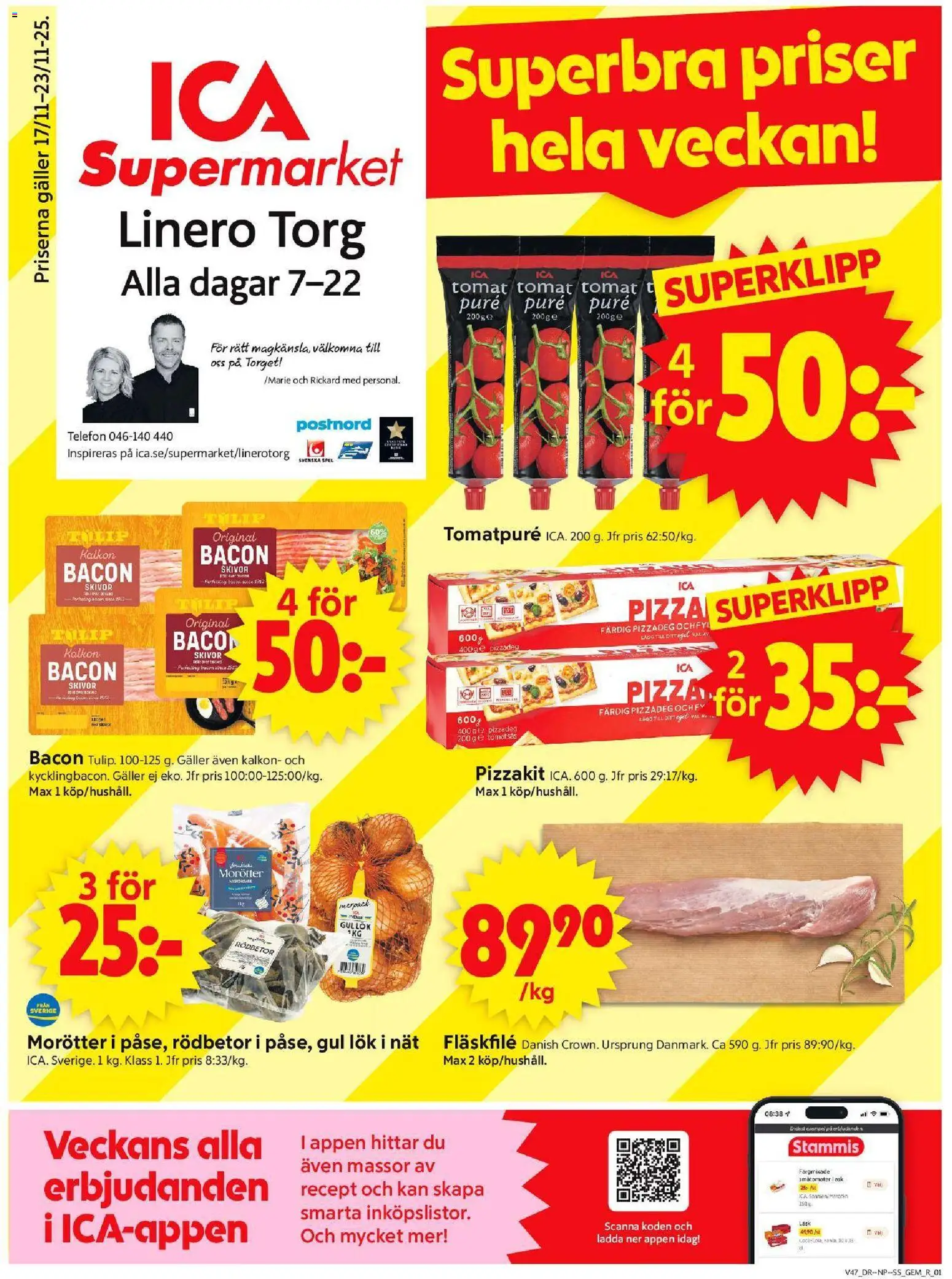 ICA Supermarket reklamblad aktuell från 17.11.2025 | Sida: 1 | Produkter: Gem, Galler, Pizza, Gul lök