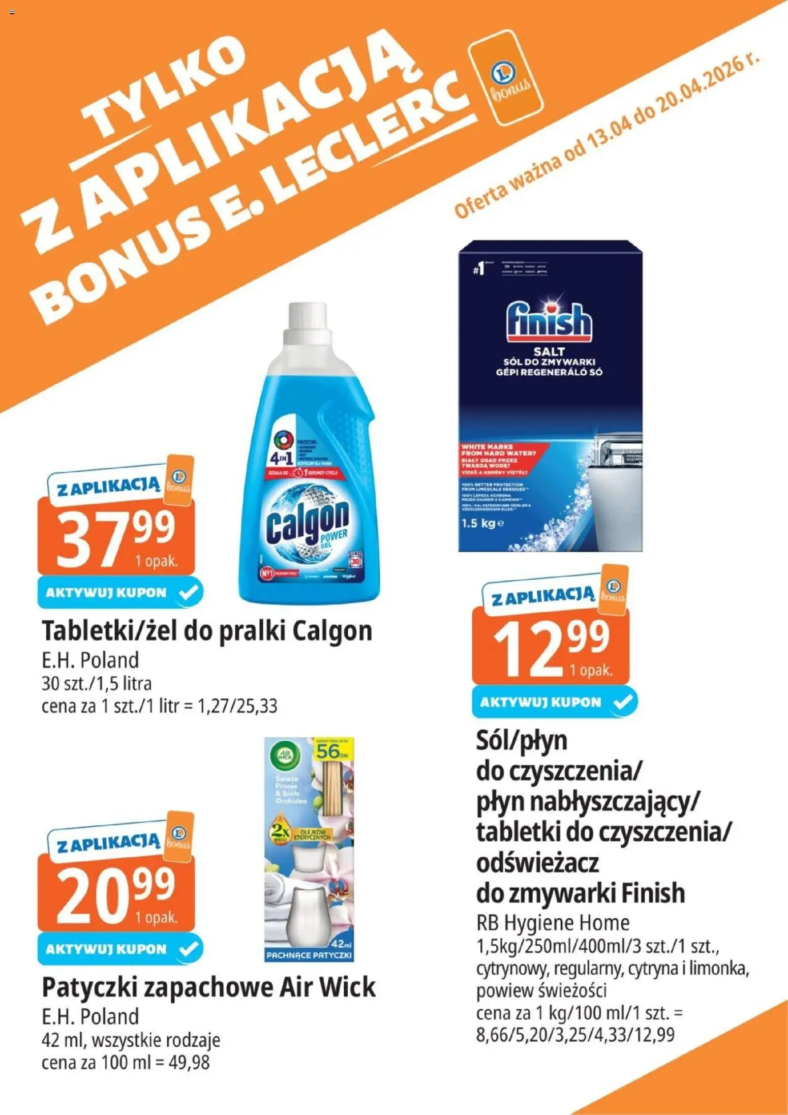 E.Leclerc gazetka - Kupony dodatkowe od 13.04.2026 | Strona: 12 | Produkty: Odświeżacz, Calgon, Finish, Sól