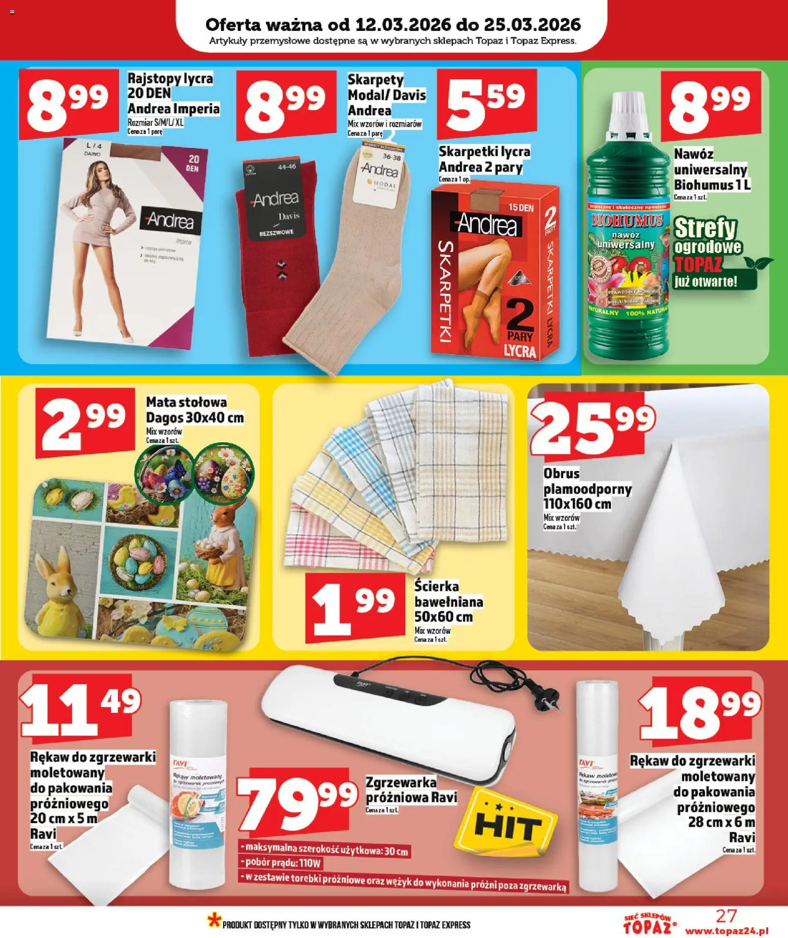 Topaz gazetka - MAZ od 12.03.2026 | Strona: 27 | Produkty: Skarpety, Skarpetki, Artykuły przemysłowe, Torebki