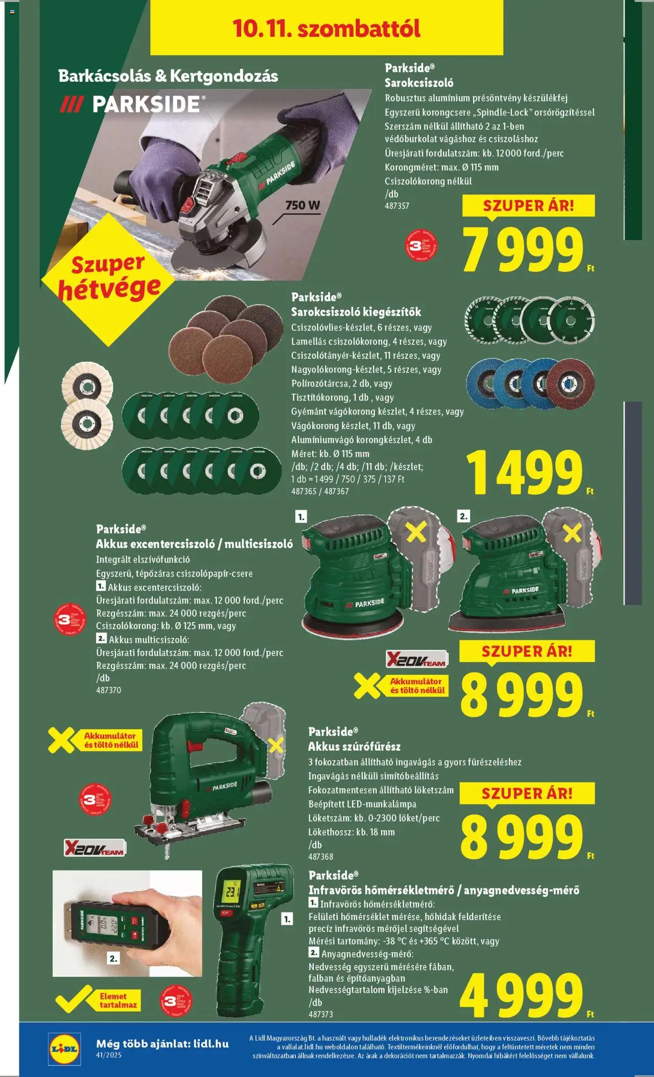 Lidl akciós ujság - amely érvényes a következő dátumtól: 09.10.2025 | Oldal: 42 | Termékek: Szúrófűrész, Sarokcsiszoló, Akkumulátor, Töltő