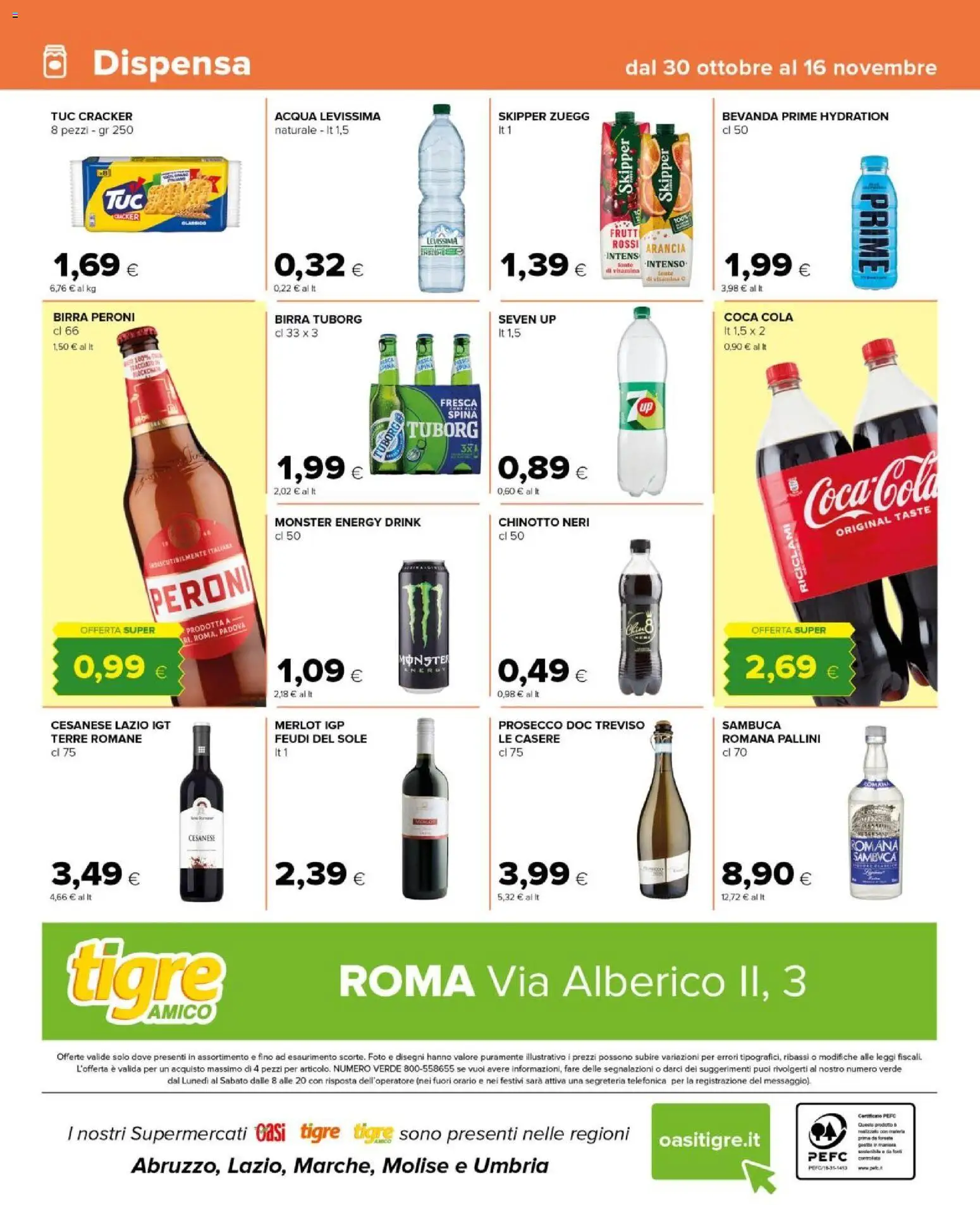 Volantino Tigre del 30.10.2025 | Pagina: 8 | Prodotti: Birra, Chinotto, Arancia, Coca Cola