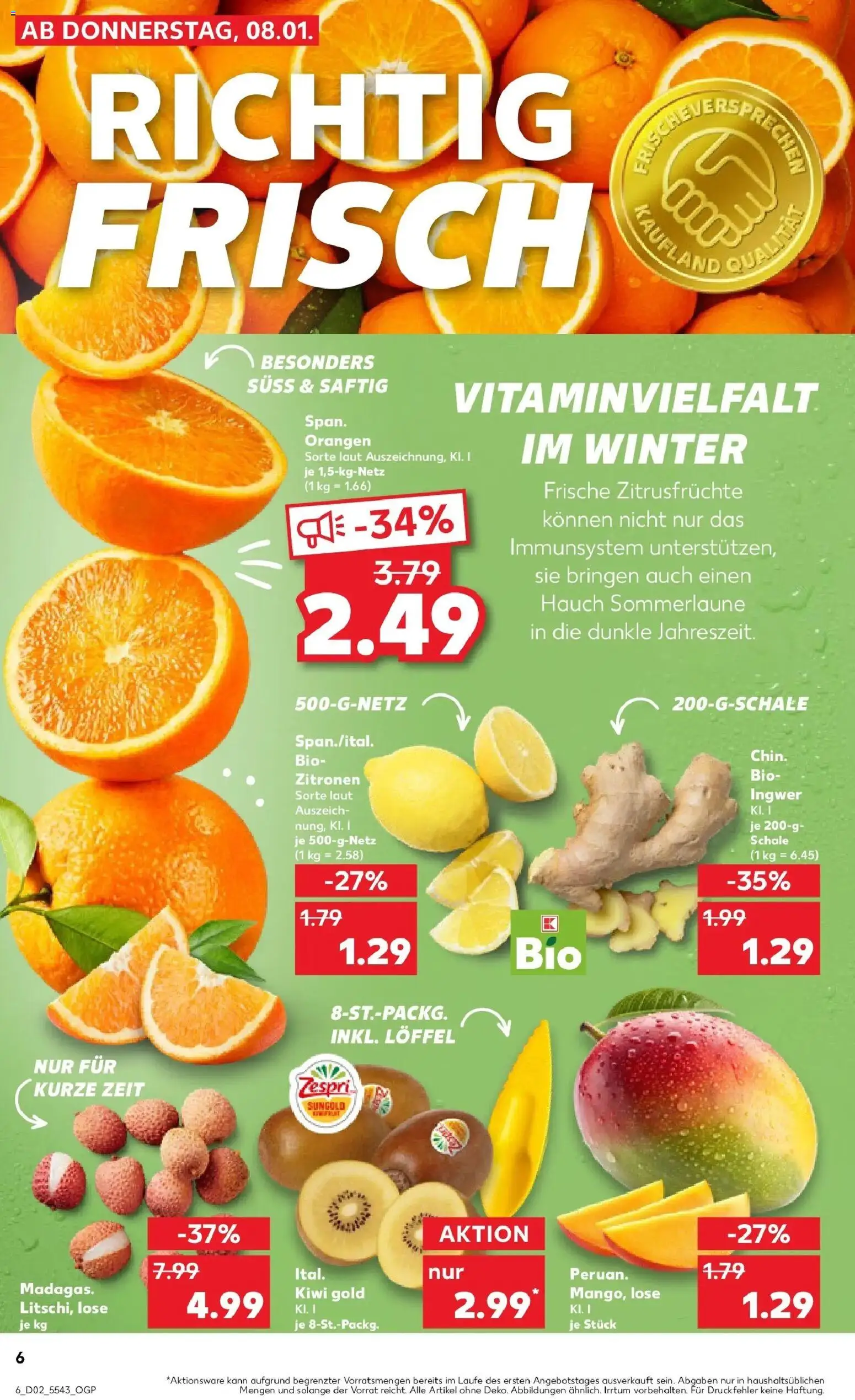 Kaufland prospekt Ahaus	 – gültig ab 11.01.2026 | Seite: 6 | Produkte: Orangen, Kiwi, Zitronen