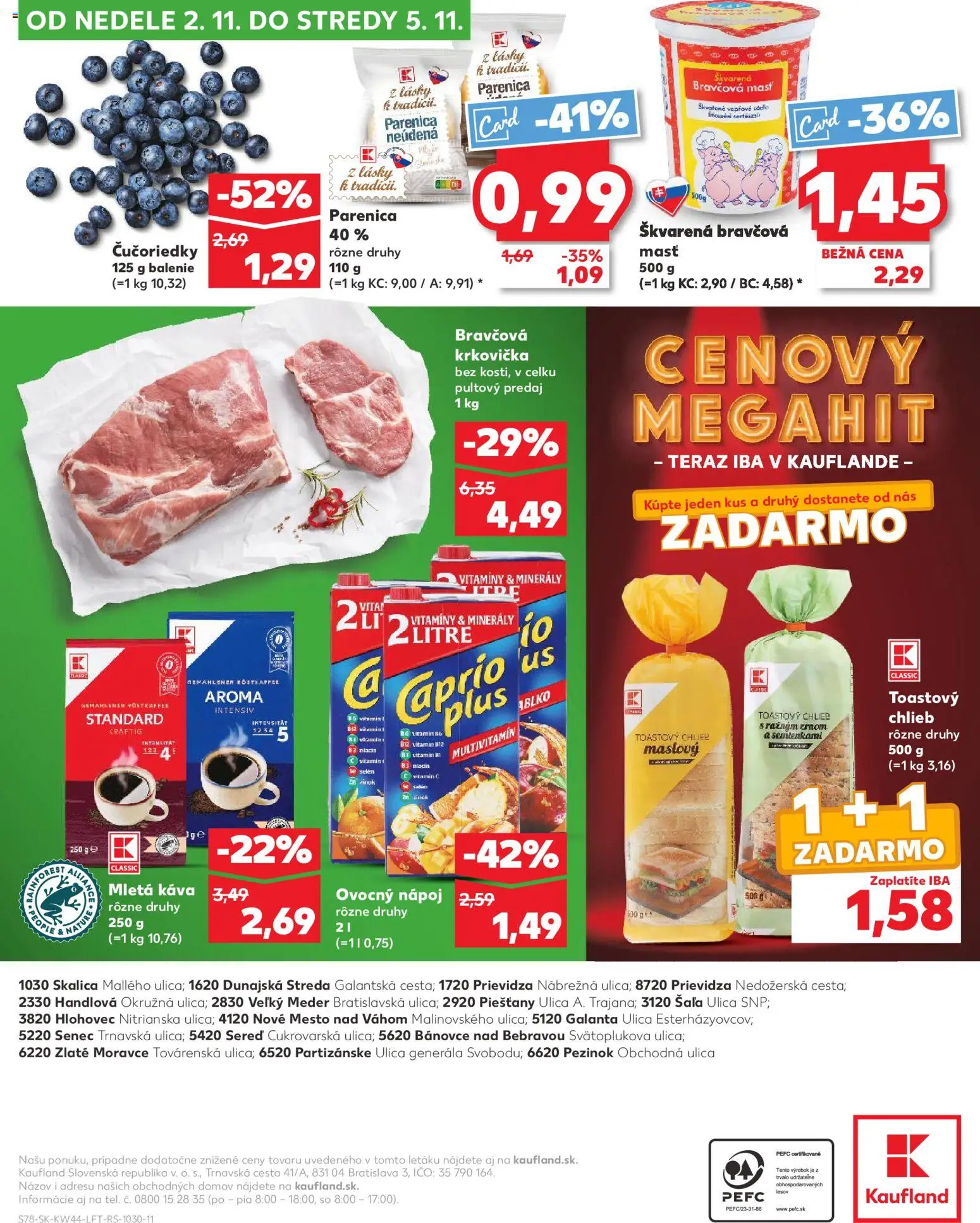 Nové Kaufland akcie – leták je platný od 30.10.2025 | Strana: 78 | Produkty: Chlieb, Bravčová krkovička, Krkovička, Čučoriedky