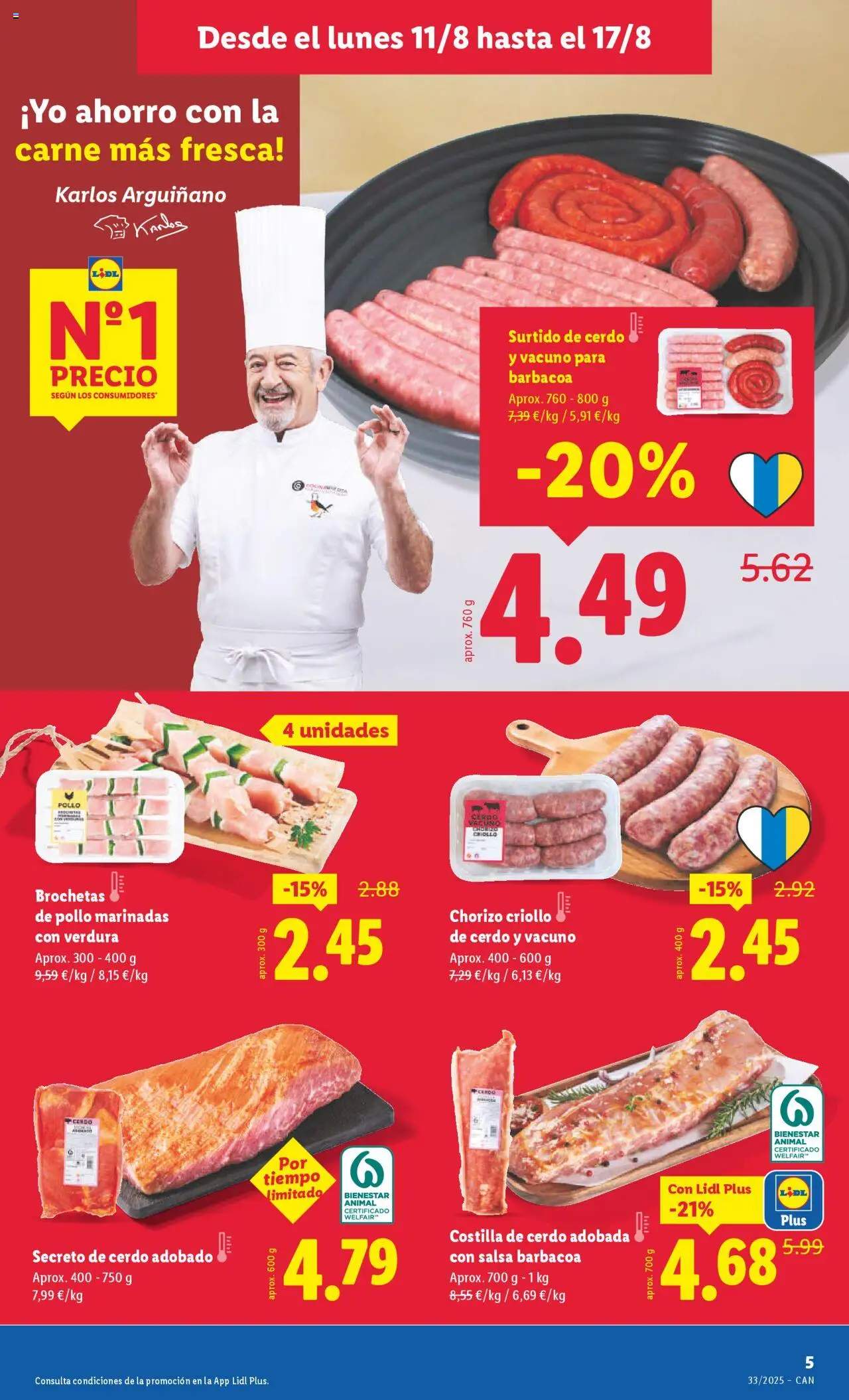 Lidl - Canarias  │ válido desde el 11.08.2025 | Página: 5 | Productos: Cerdo, Costilla de cerdo, Barbacoa