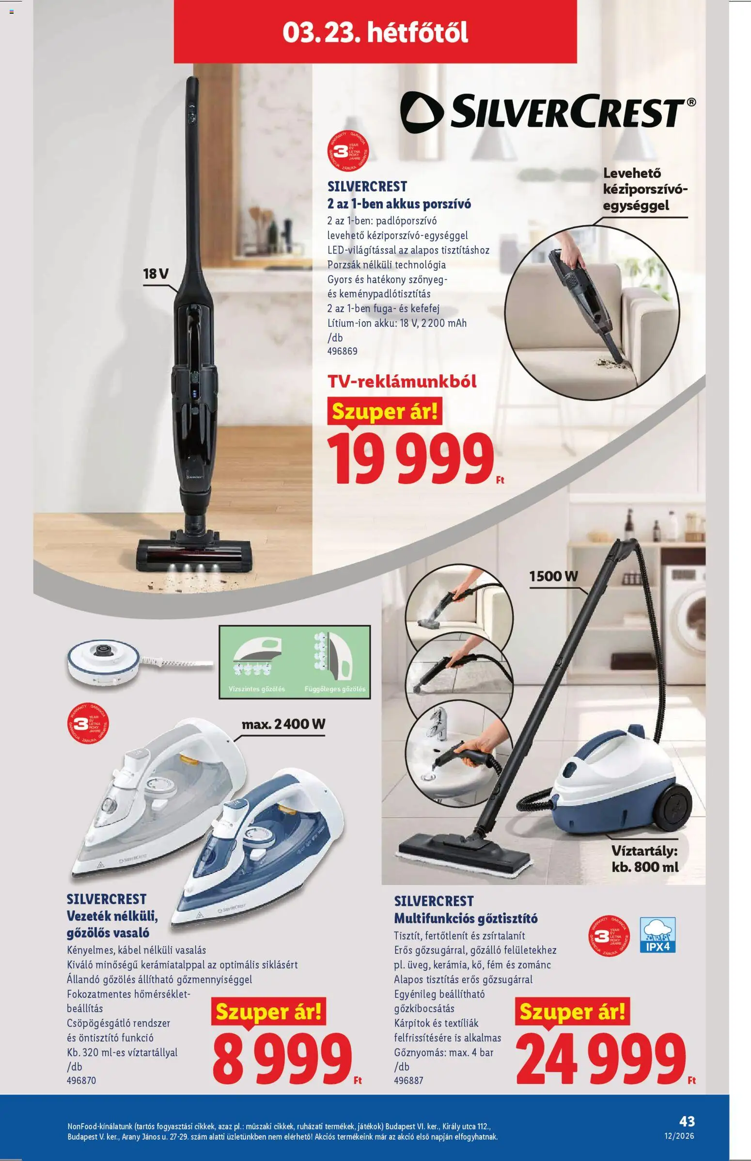 Lidl akciós ujság - amely érvényes a következő dátumtól: 19.03.2026 | Oldal: 43 | Termékek: Gőztisztító, Kábel, Vasaló, Szőnyeg